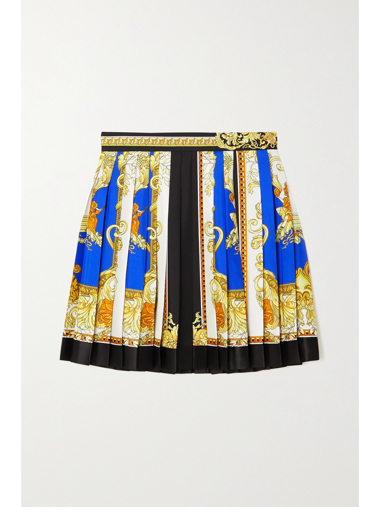 VERSACE PLEATED PRINTED SILK-TWILL MINI SKIRT