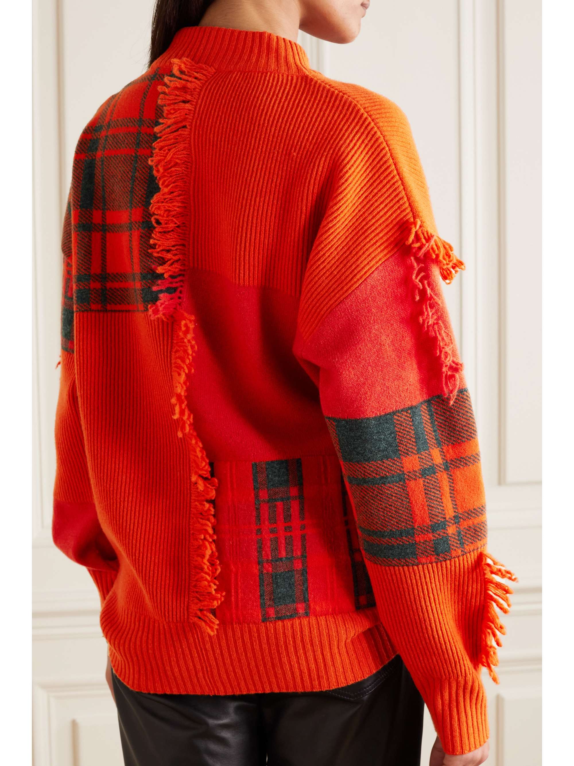 VERSACE Embellished fringed patchwork wool sweater