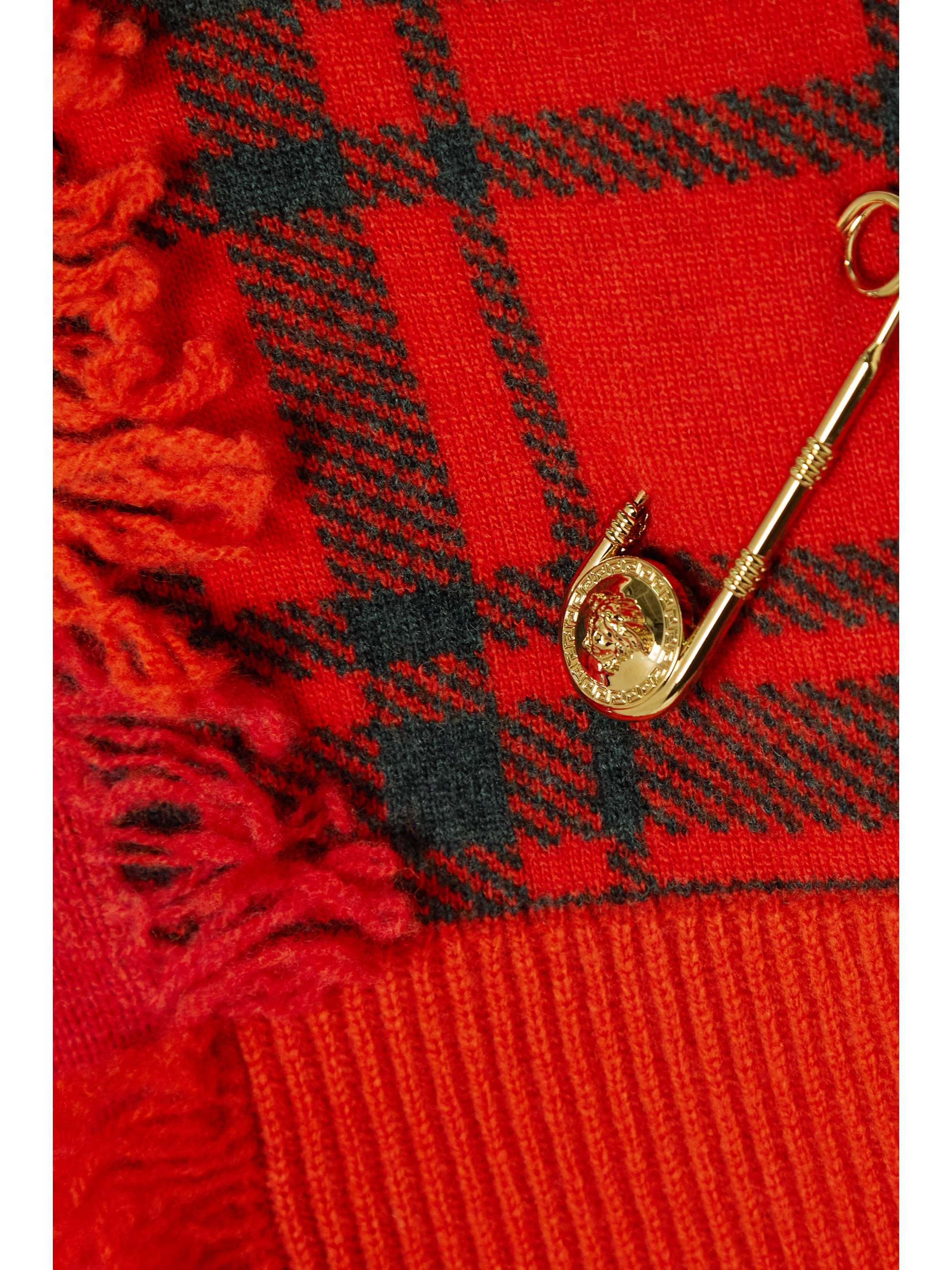 VERSACE Embellished fringed patchwork wool sweater