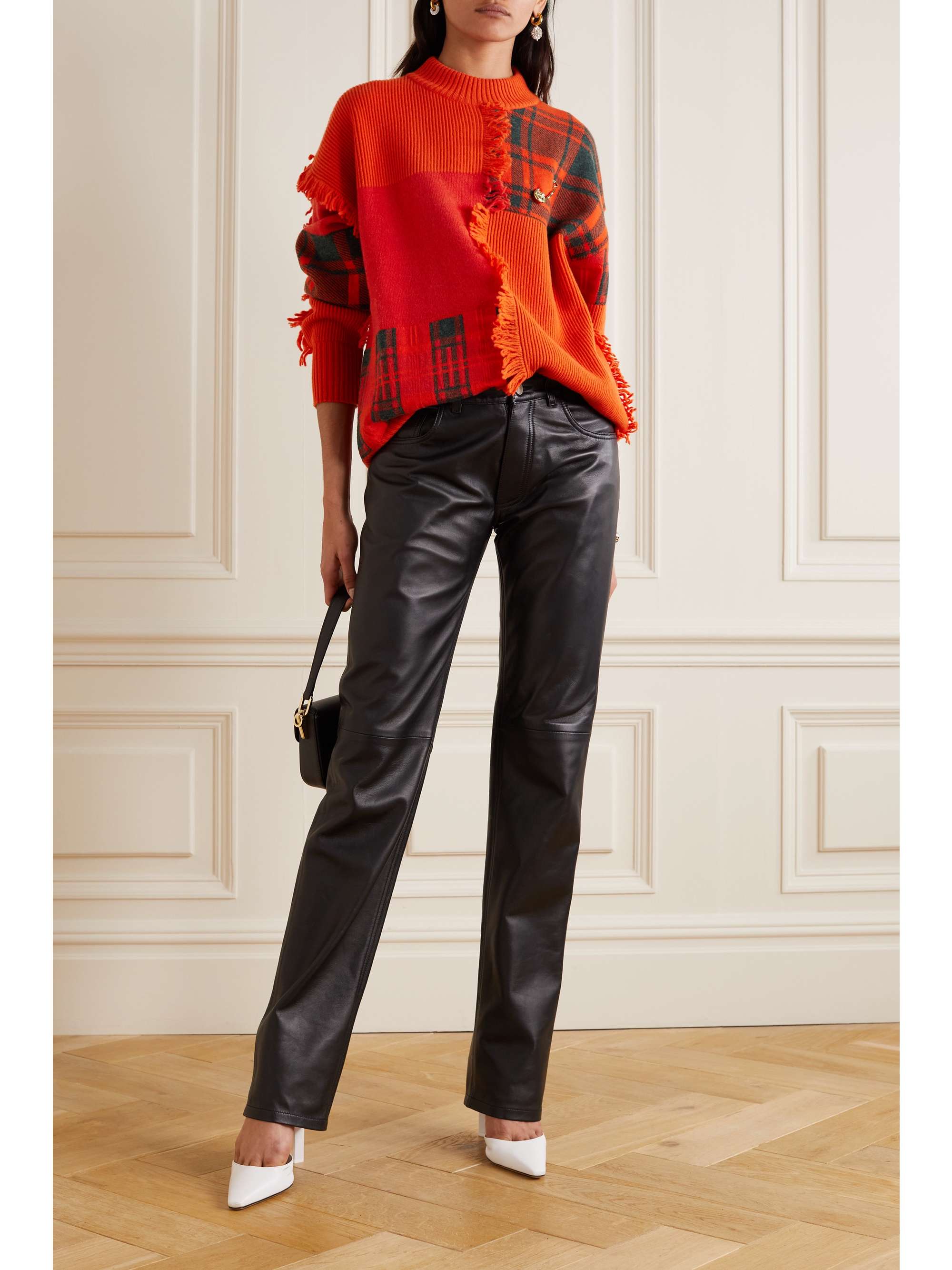 VERSACE Embellished fringed patchwork wool sweater