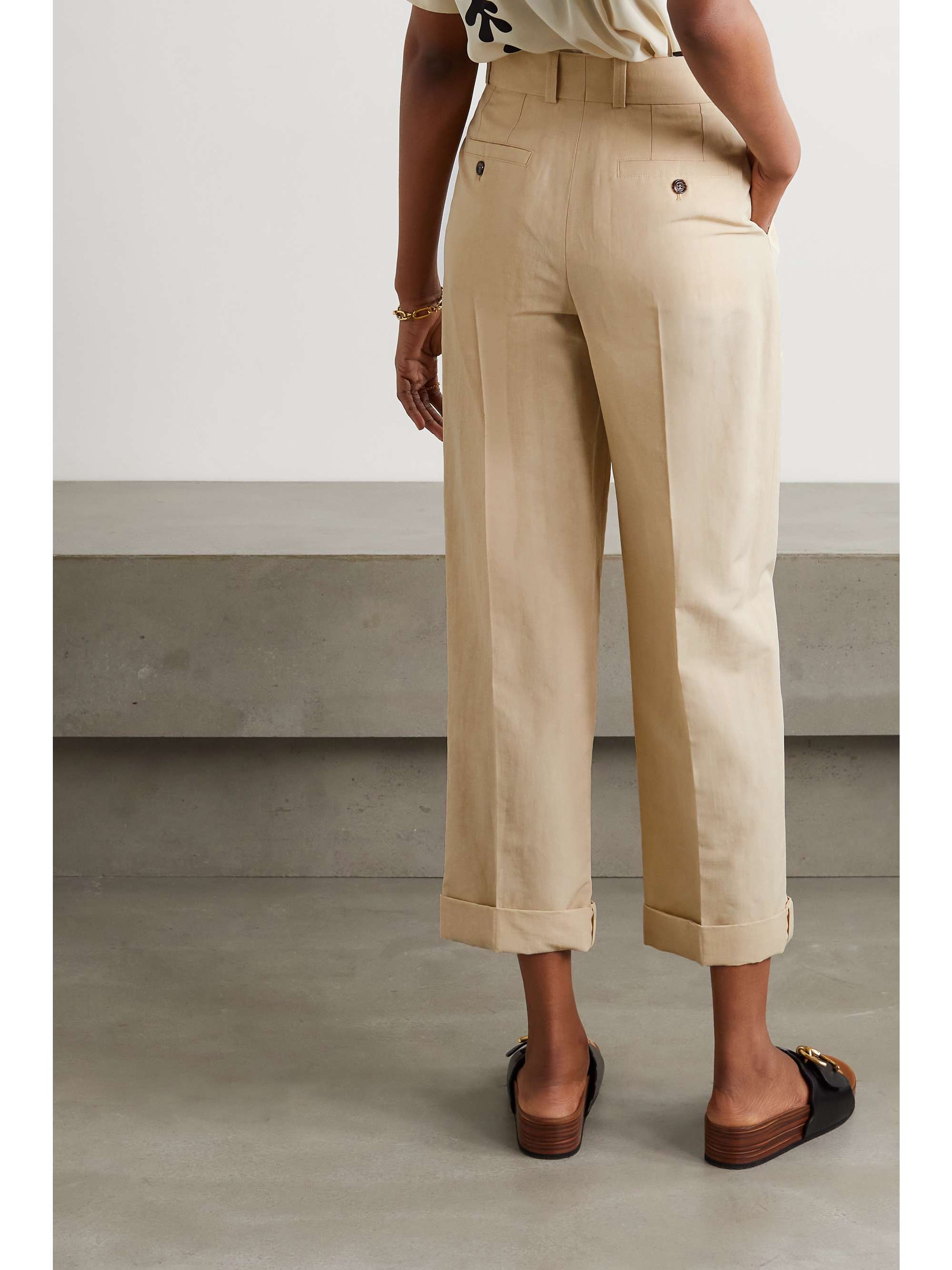 CHLOÉ Cropped linen and cotton-blend tapered pants
