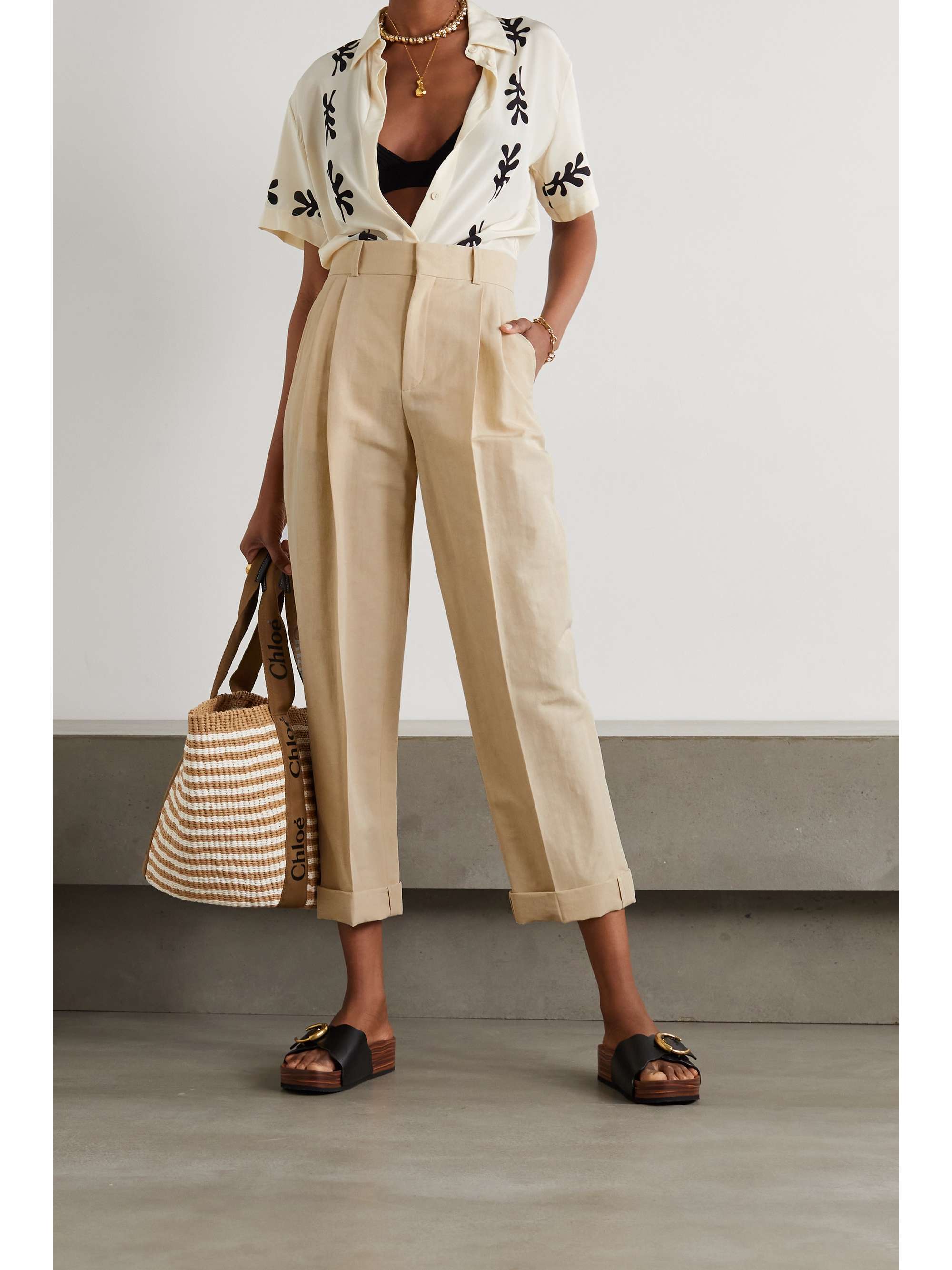 CHLOÉ Cropped linen and cotton-blend tapered pants