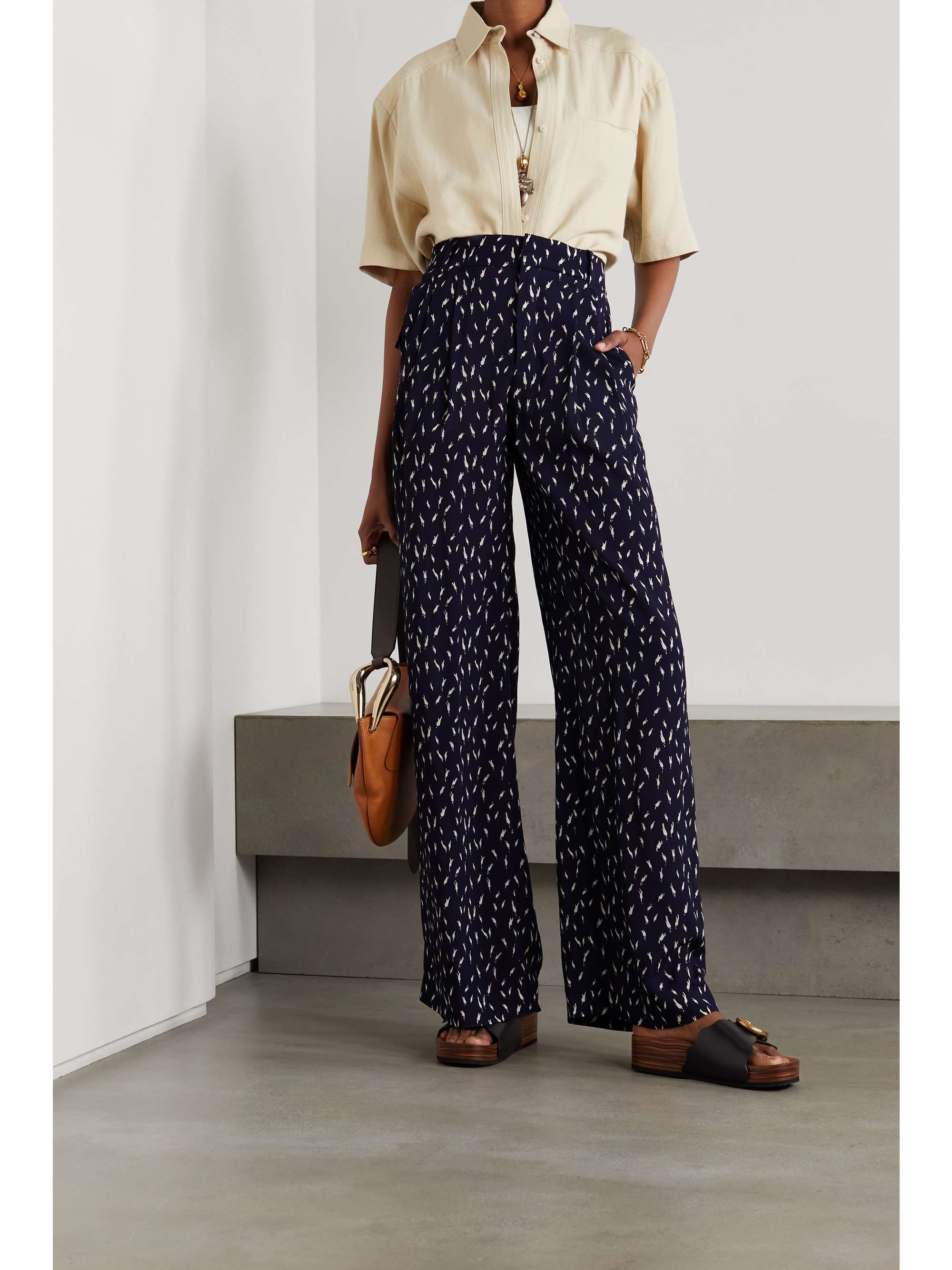 CHLOÉ Floral-print crepe de chine wide-leg pants