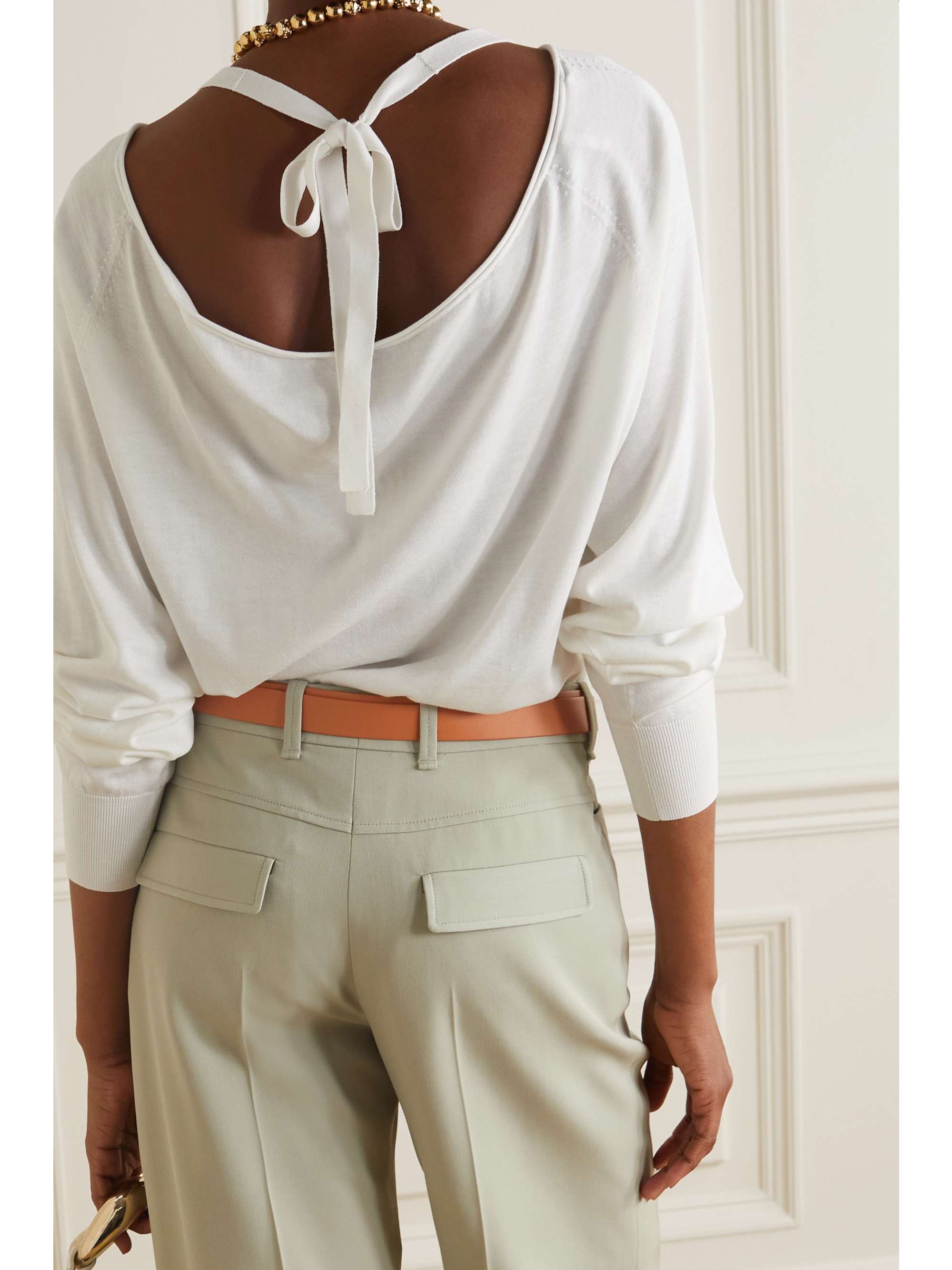 CHLOÉ Guipure lace-trimmed silk and cotton-blend sweater