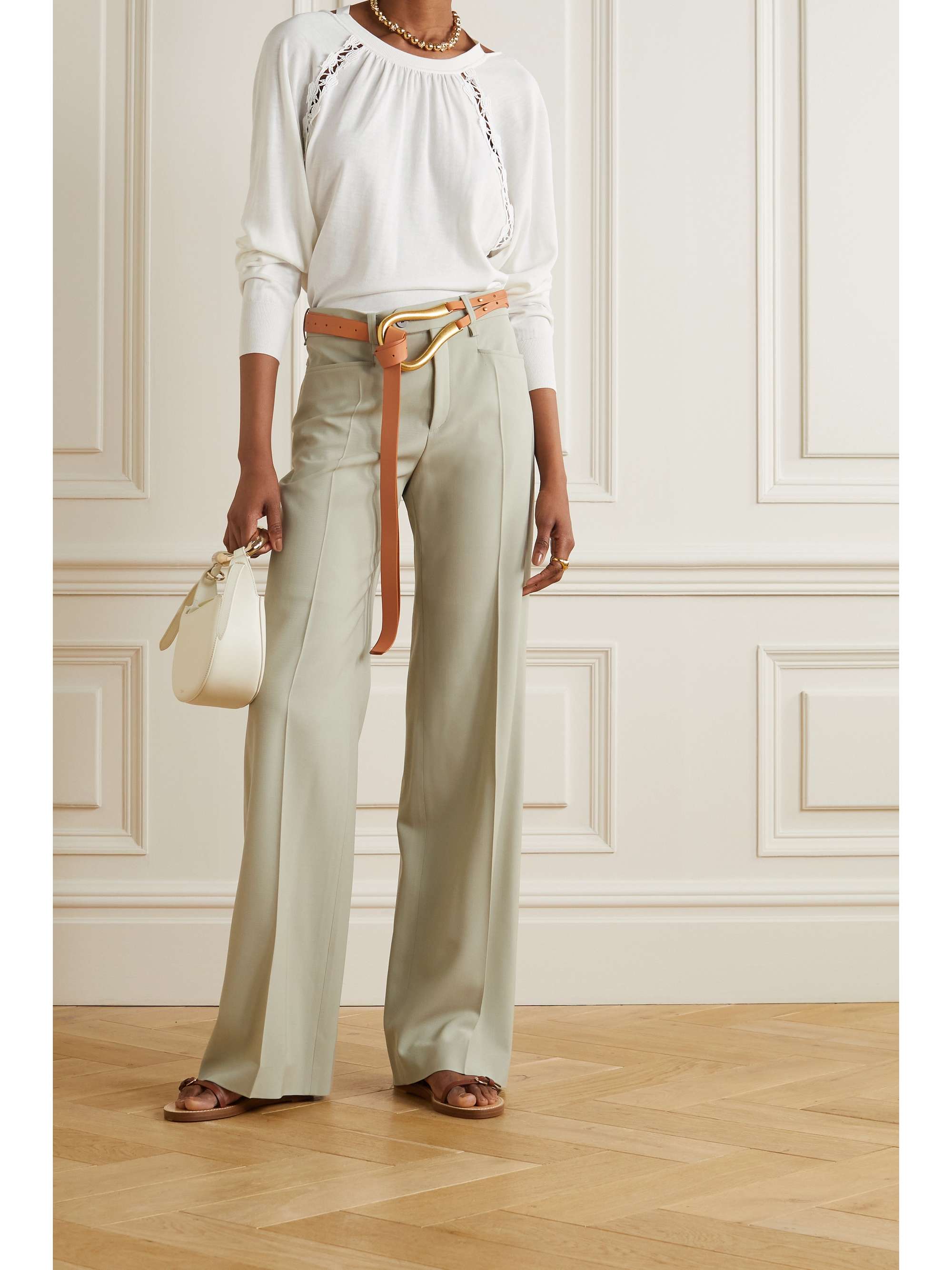 CHLOÉ Guipure lace-trimmed silk and cotton-blend sweater