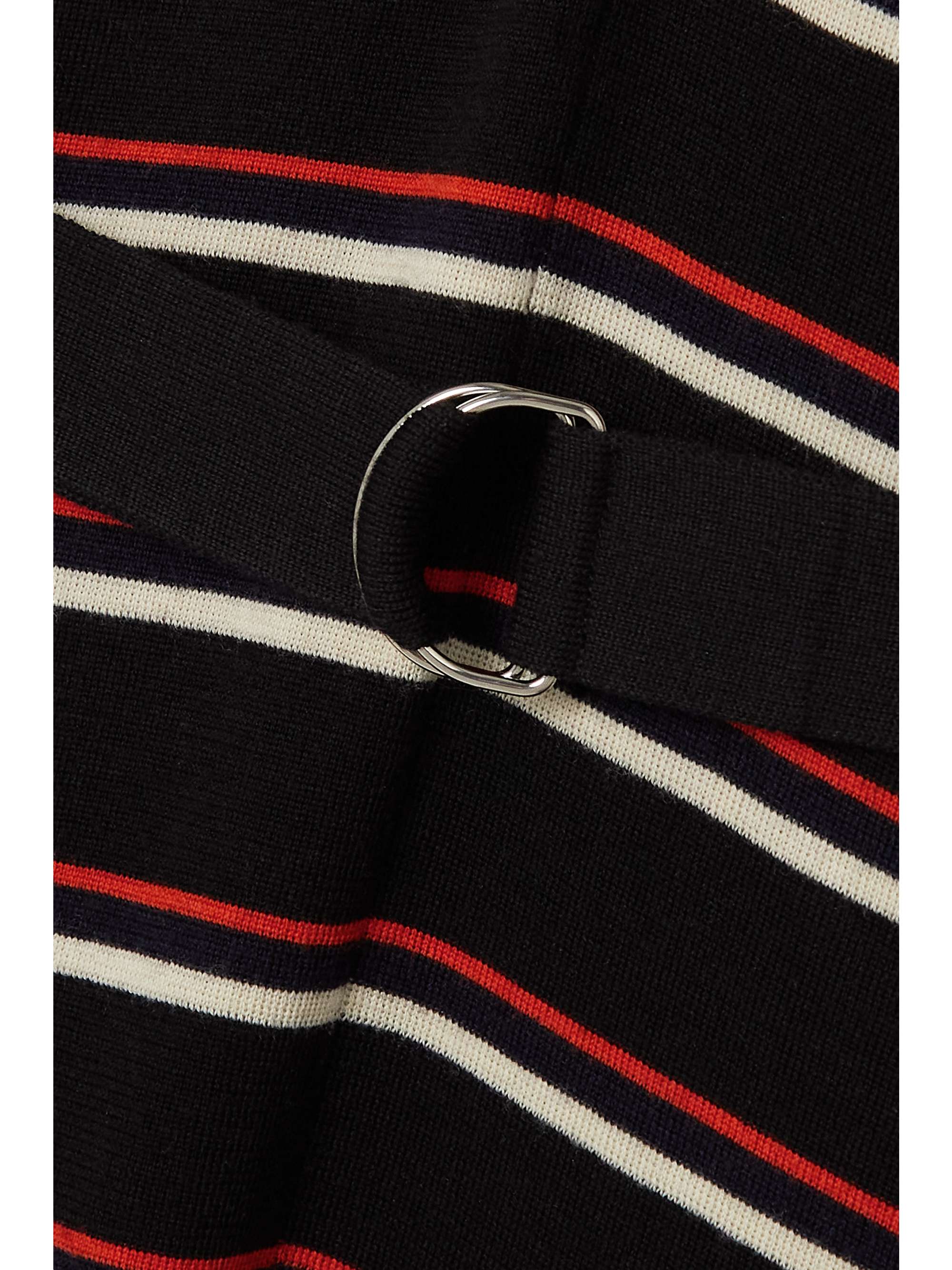 CHLOÉ Belted ruffled striped wool midi dress