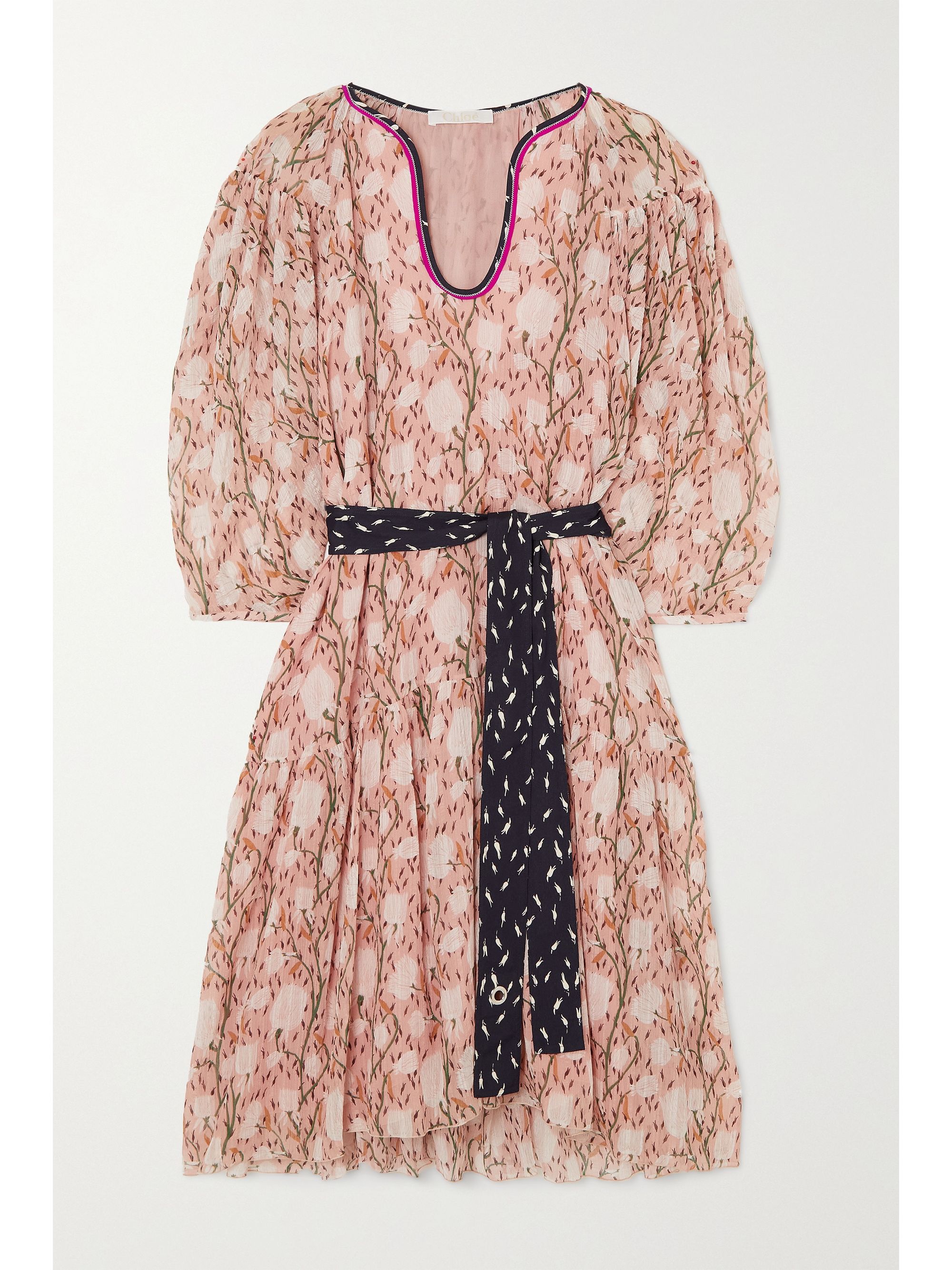 Pink Belted floral-print cotton and 