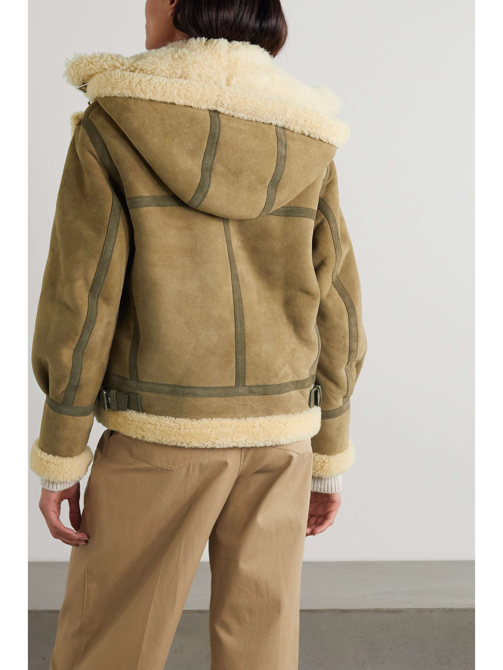 CHLOÉ Hooded suede-trimmed shearling jacket