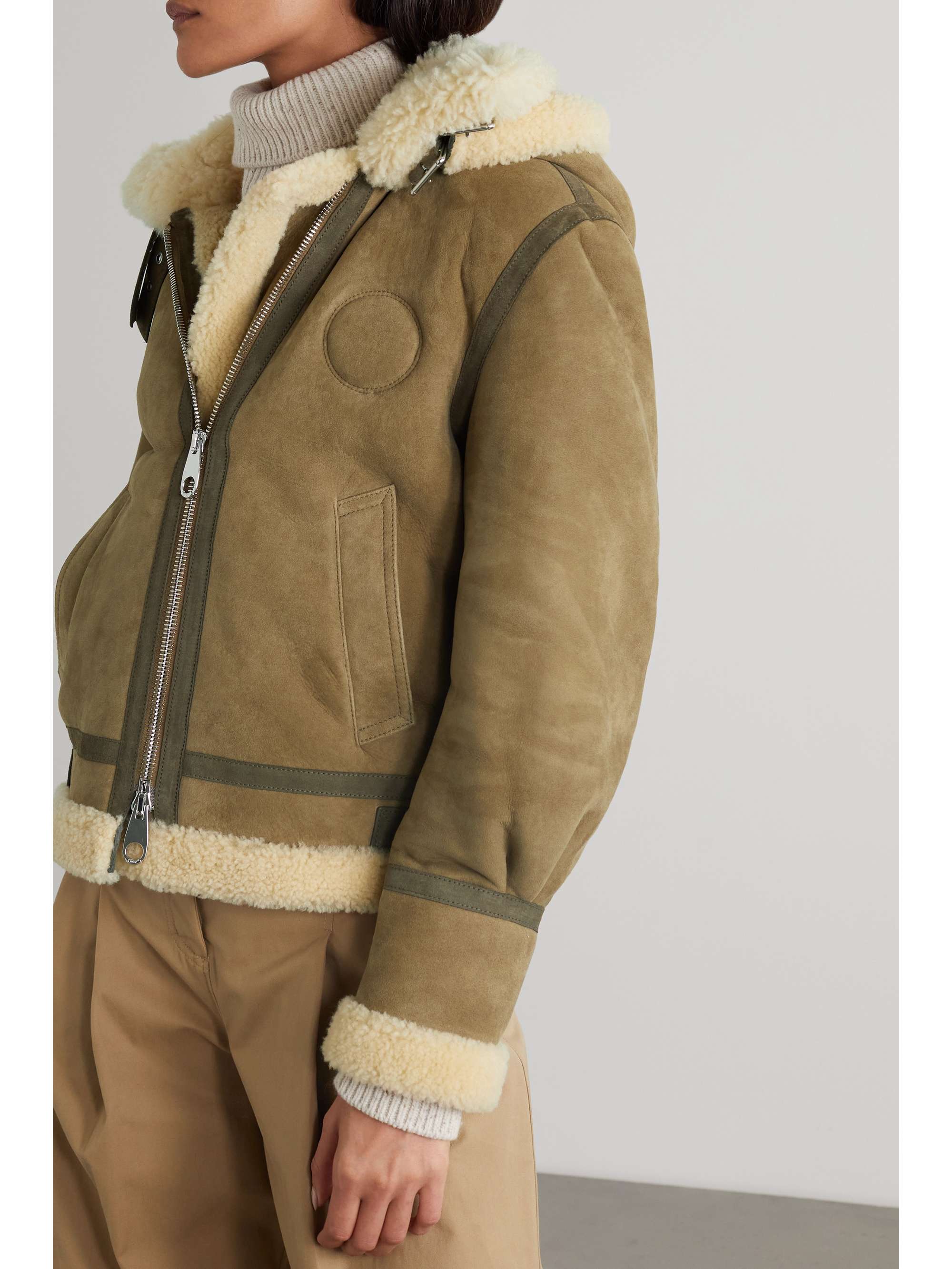 CHLOÉ Hooded suede-trimmed shearling jacket