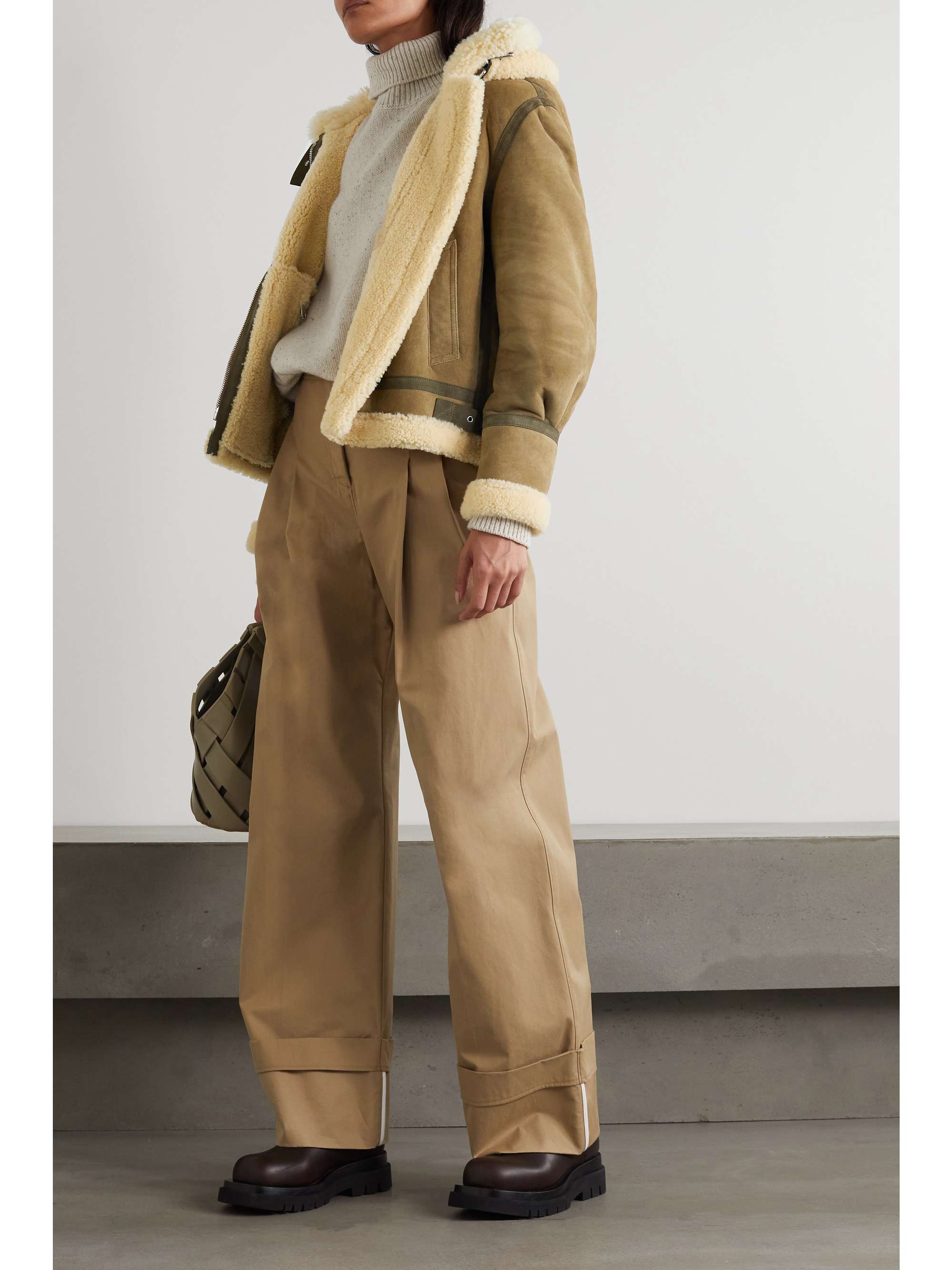 CHLOÉ Hooded suede-trimmed shearling jacket