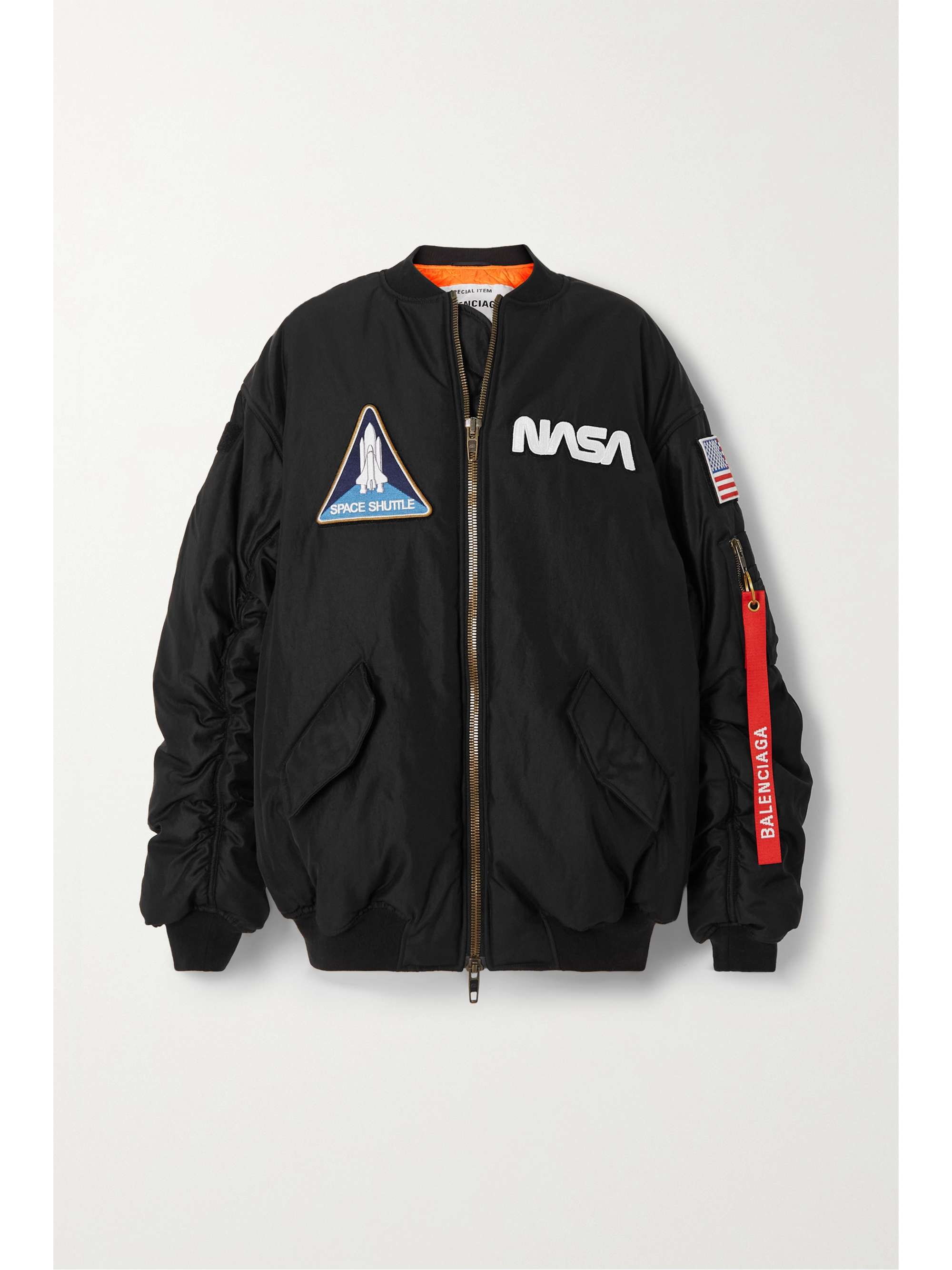 BALENCIAGA NASA Space oversized appliquéd padded shell bomber jacket