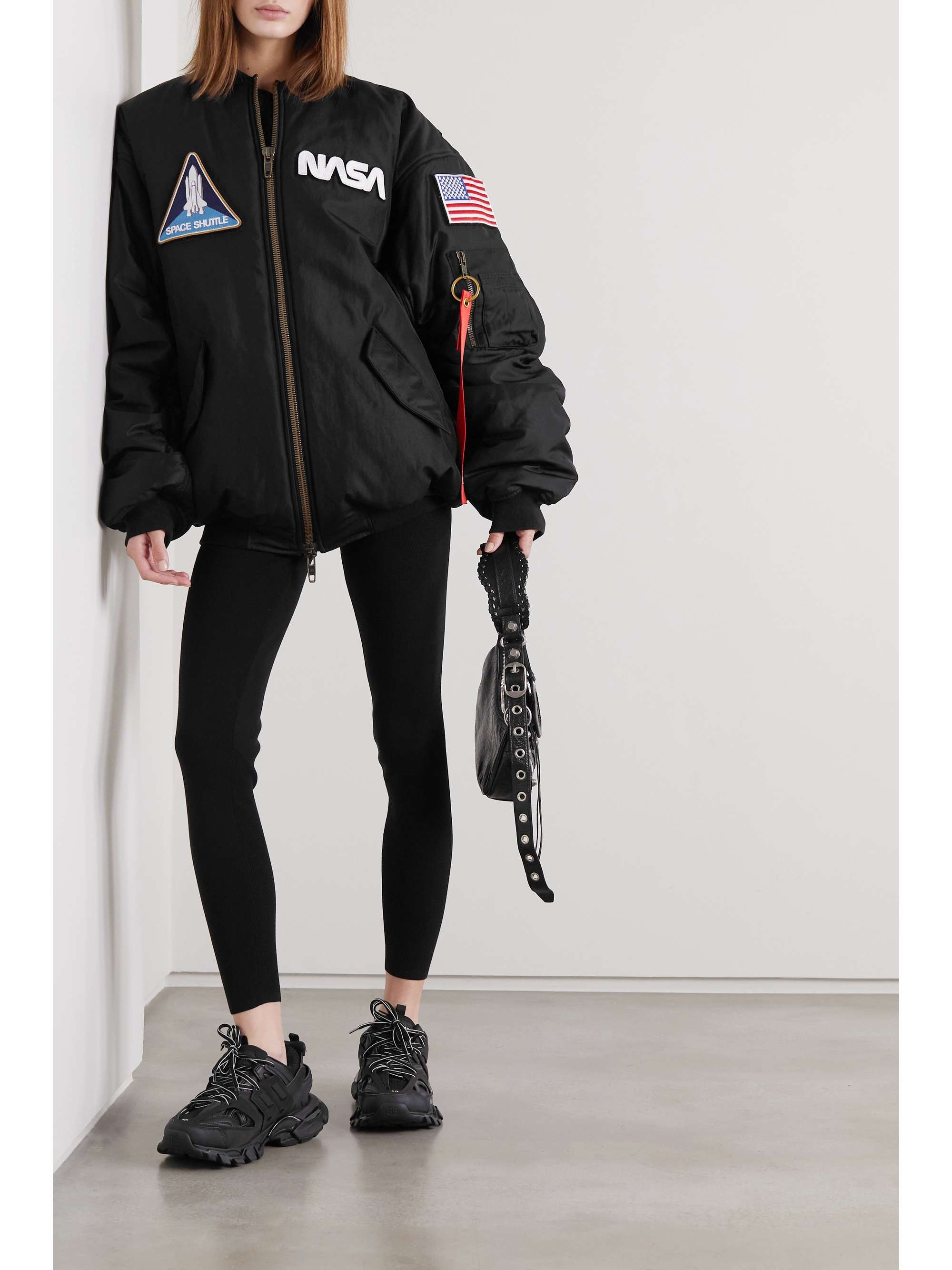 BALENCIAGA NASA Space oversized appliquéd padded shell bomber jacket