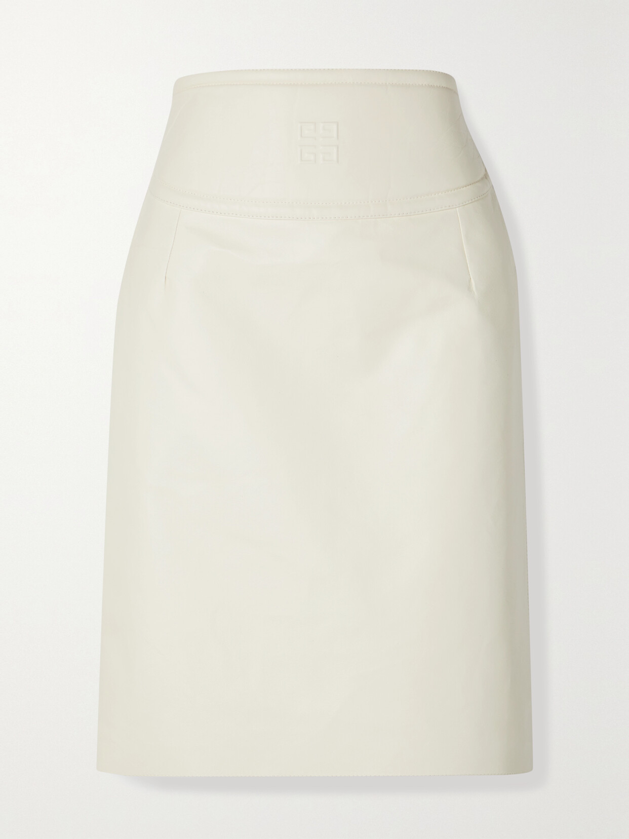Givenchy 4g-embossed Cutout Leather Pencil Skirt In Off-white