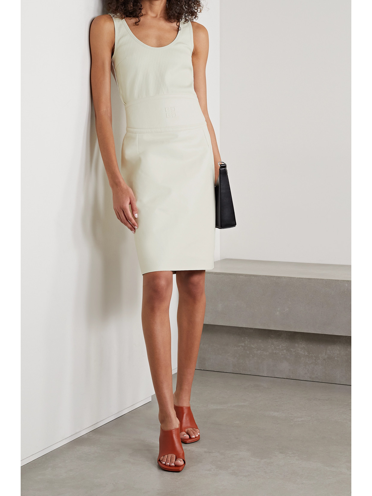 Paneled Ribbed Leather And Stretch-Cotton Jersey Tank