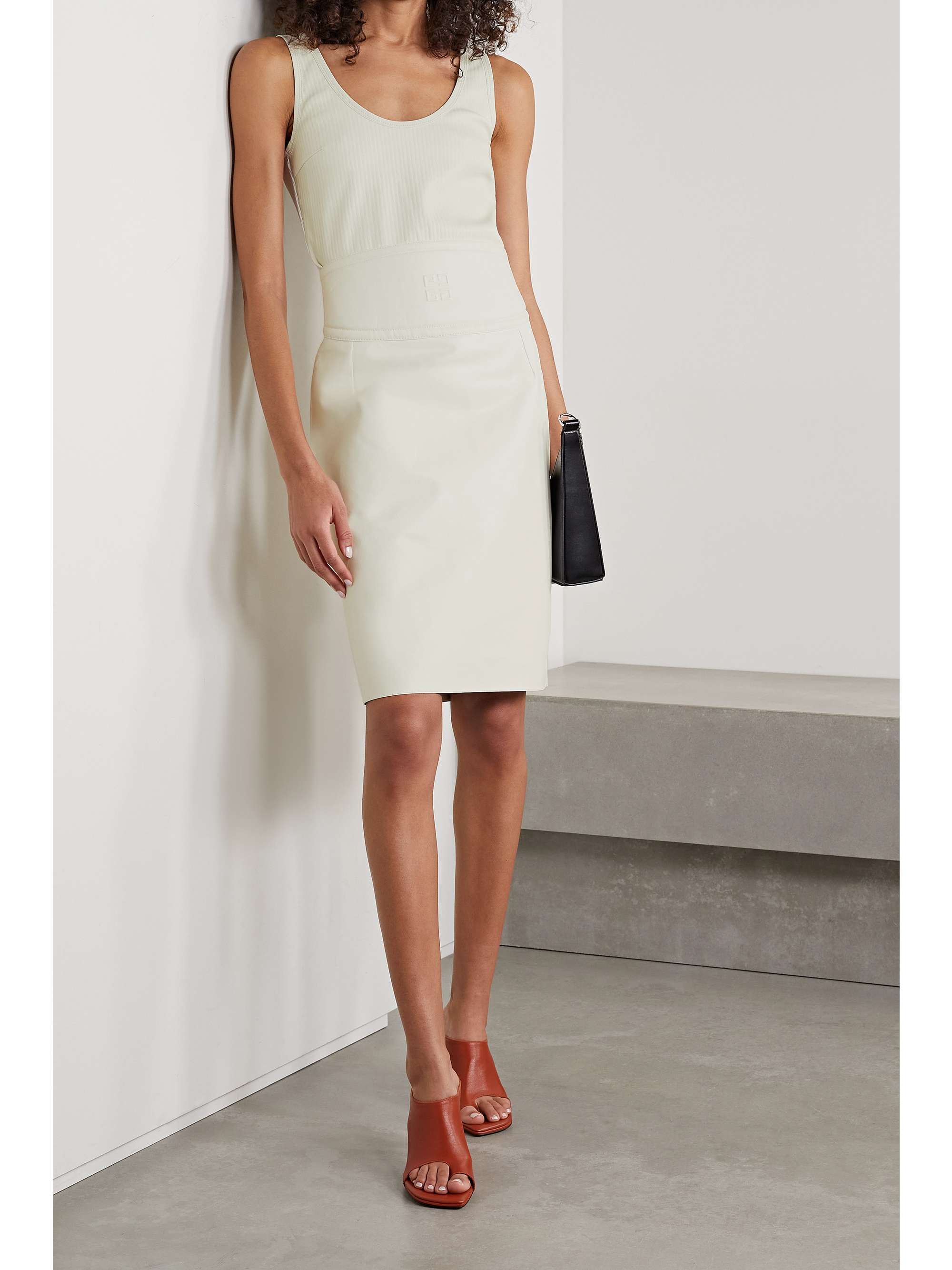 GIVENCHY Paneled ribbed leather and cotton-blend jersey tank