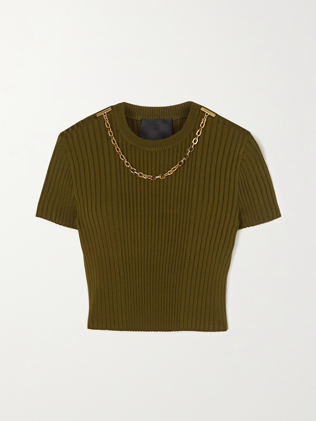 Givenchy Chain-embellished Cropped Ribbed Jersey T-shirt - Green