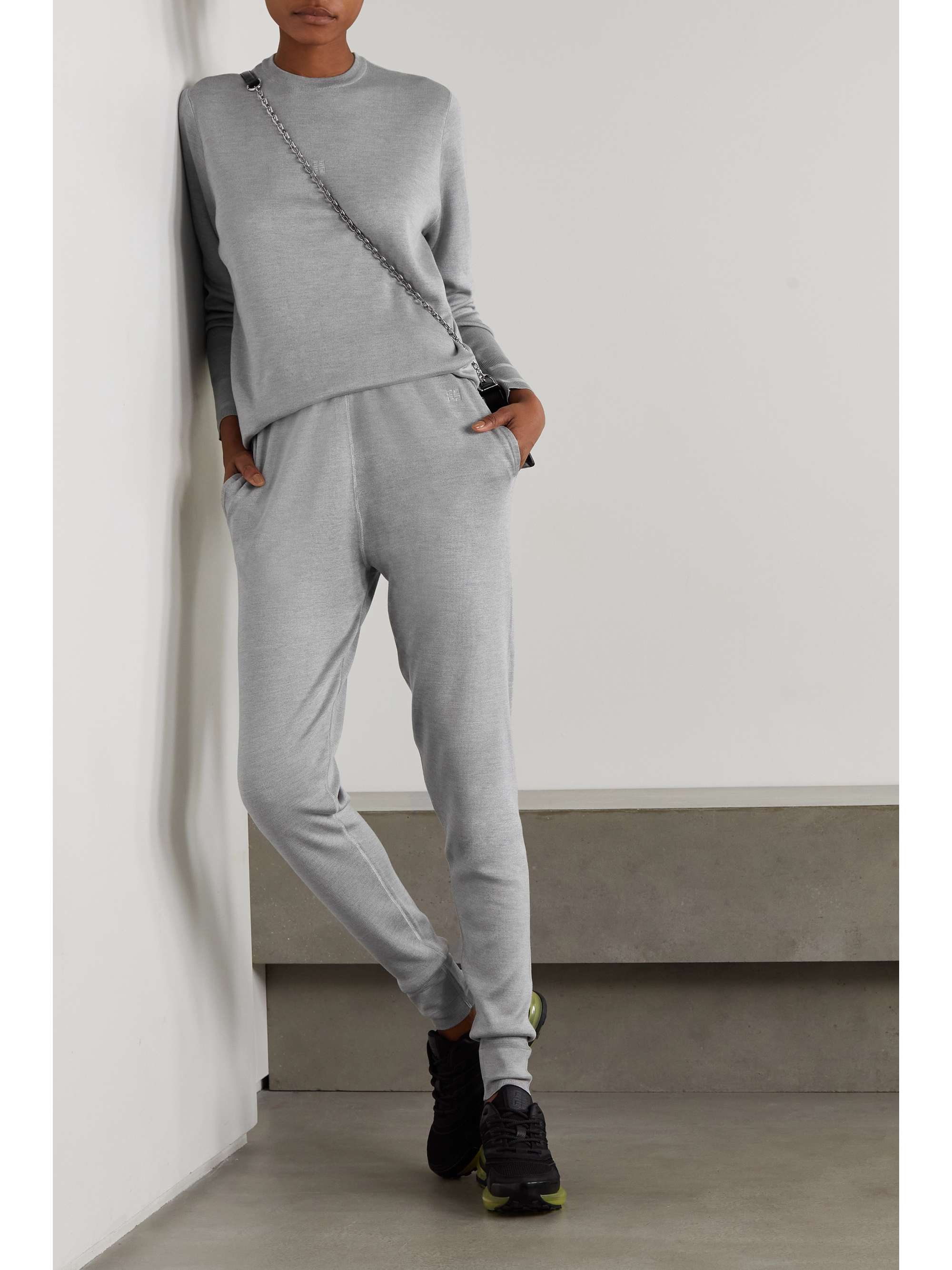 Embroidered silk track pants gray x small