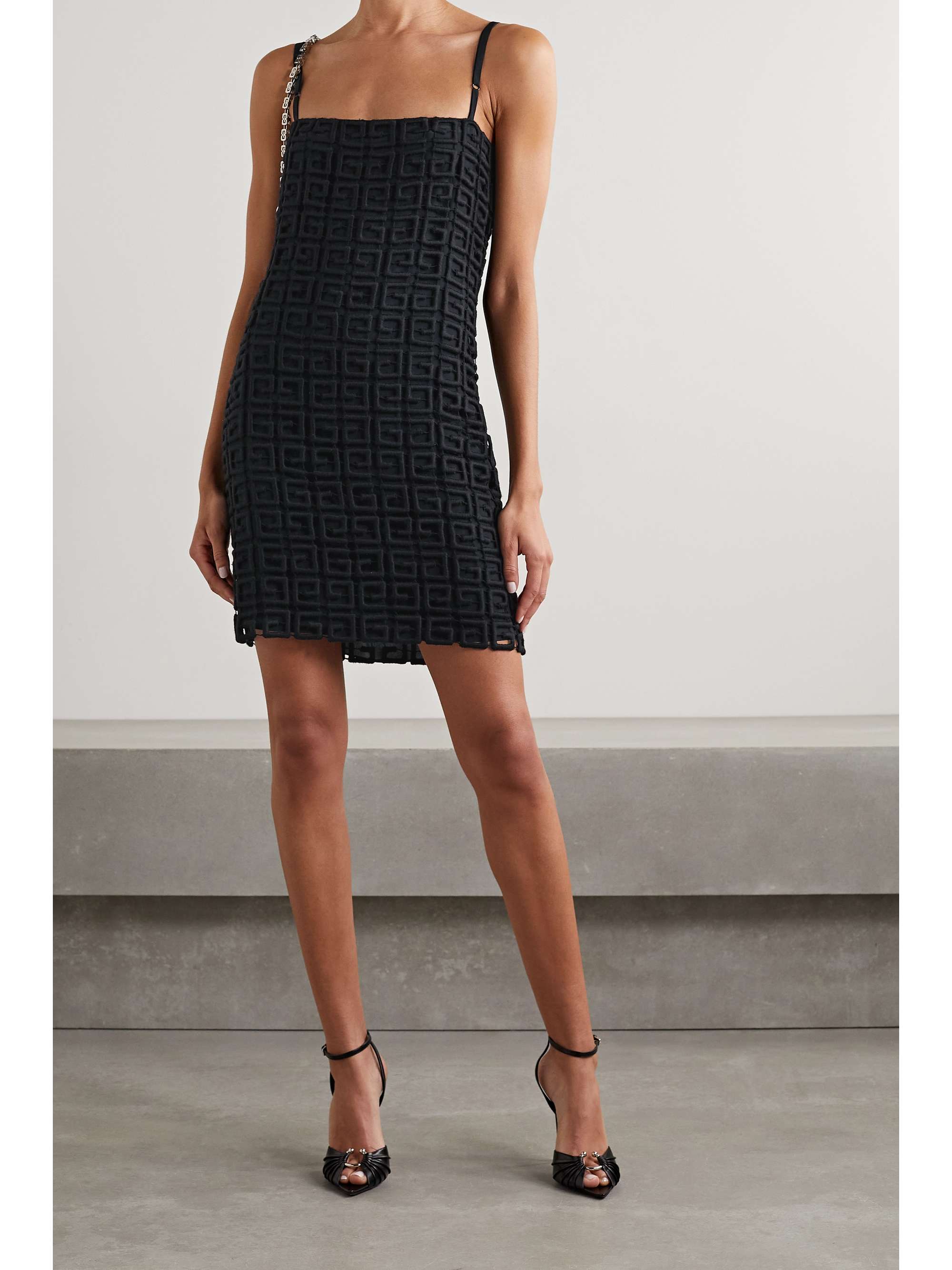 Black Wool-blend guipure lace mini ...