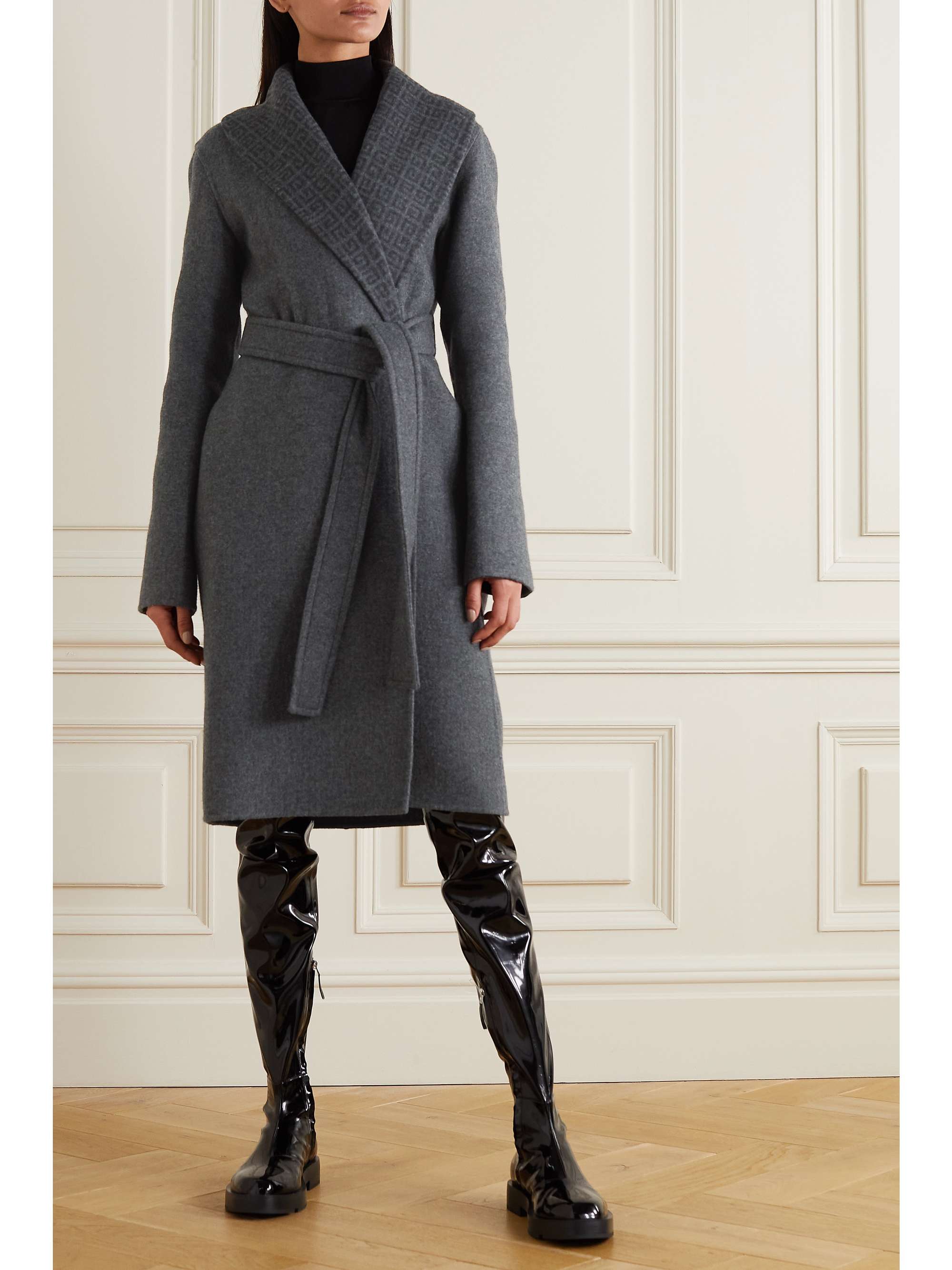 GIVENCHY Belted intarsia wool, cashmere and silk-blend coat