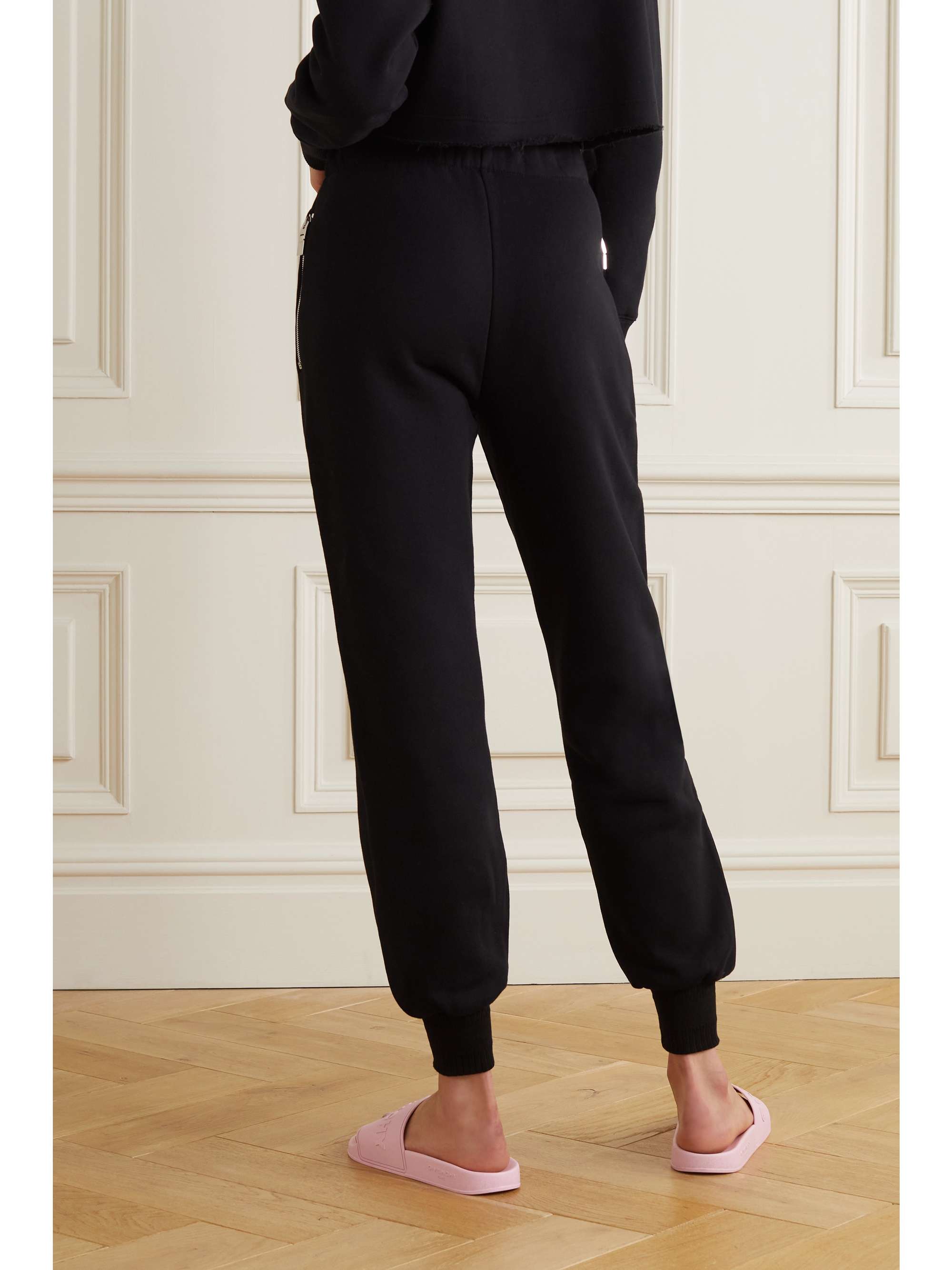 Black Brushed cotton-jersey track pants 