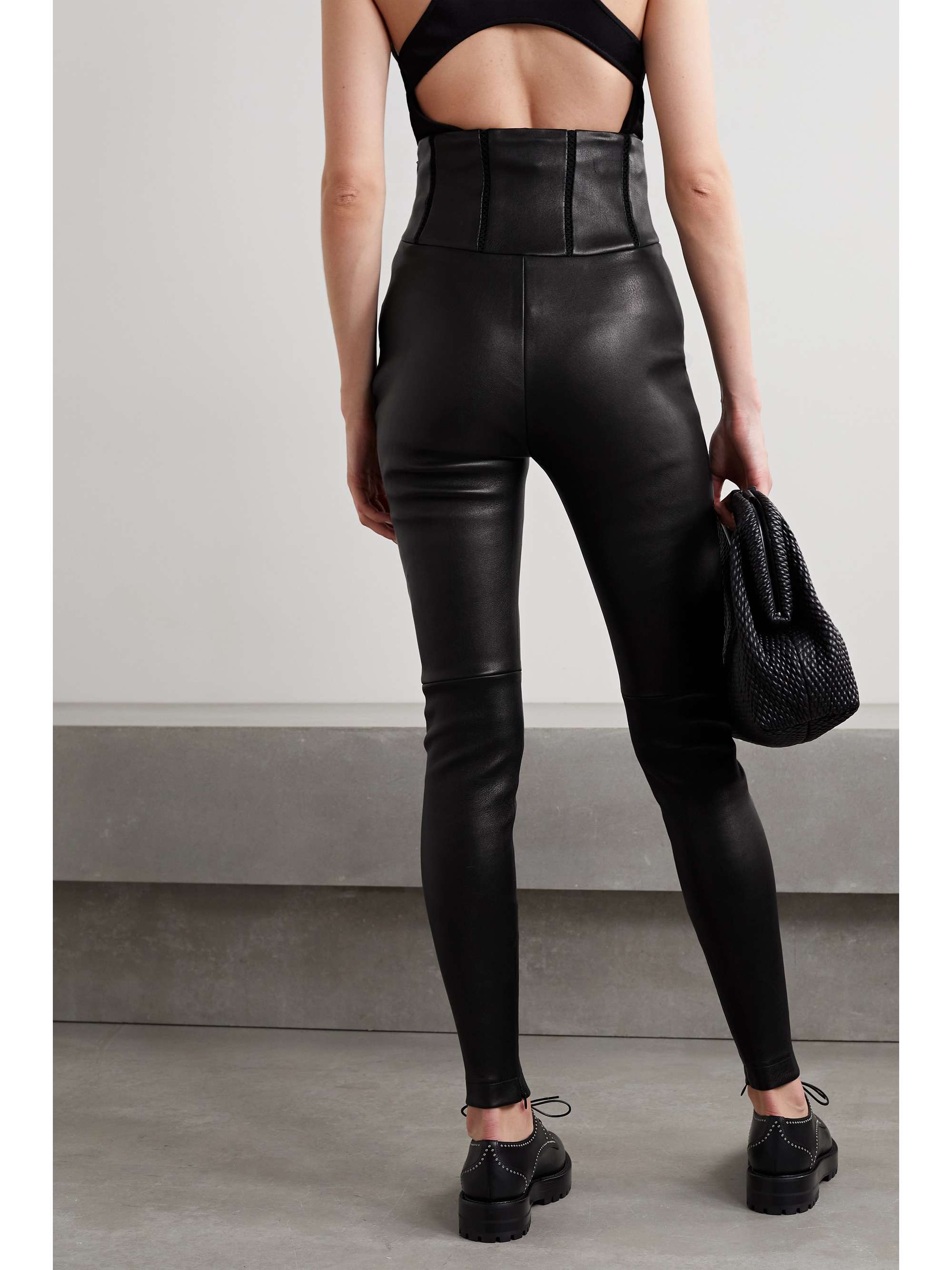 Black Embroidered leather leggings 