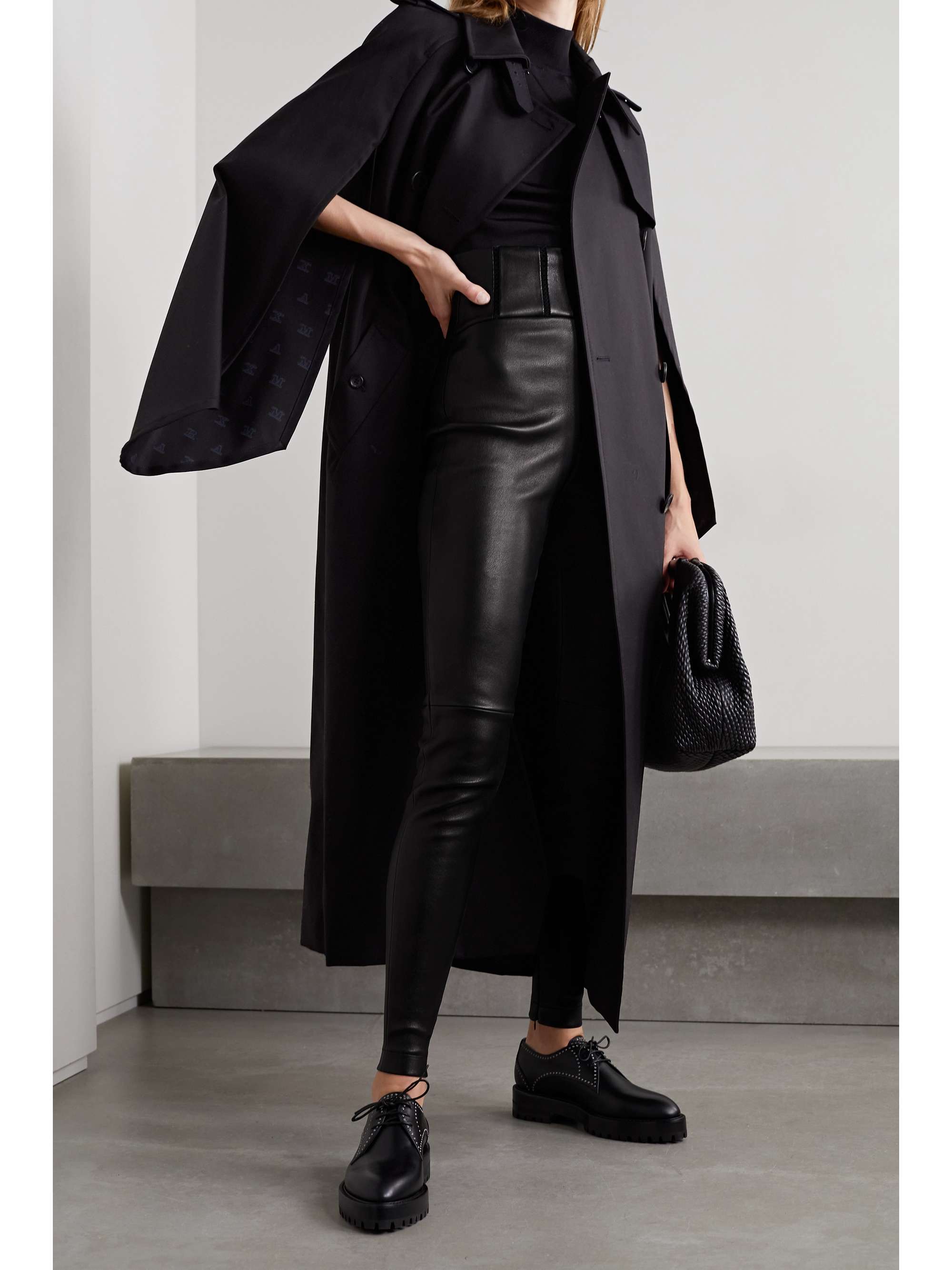 Black Embroidered leather leggings 