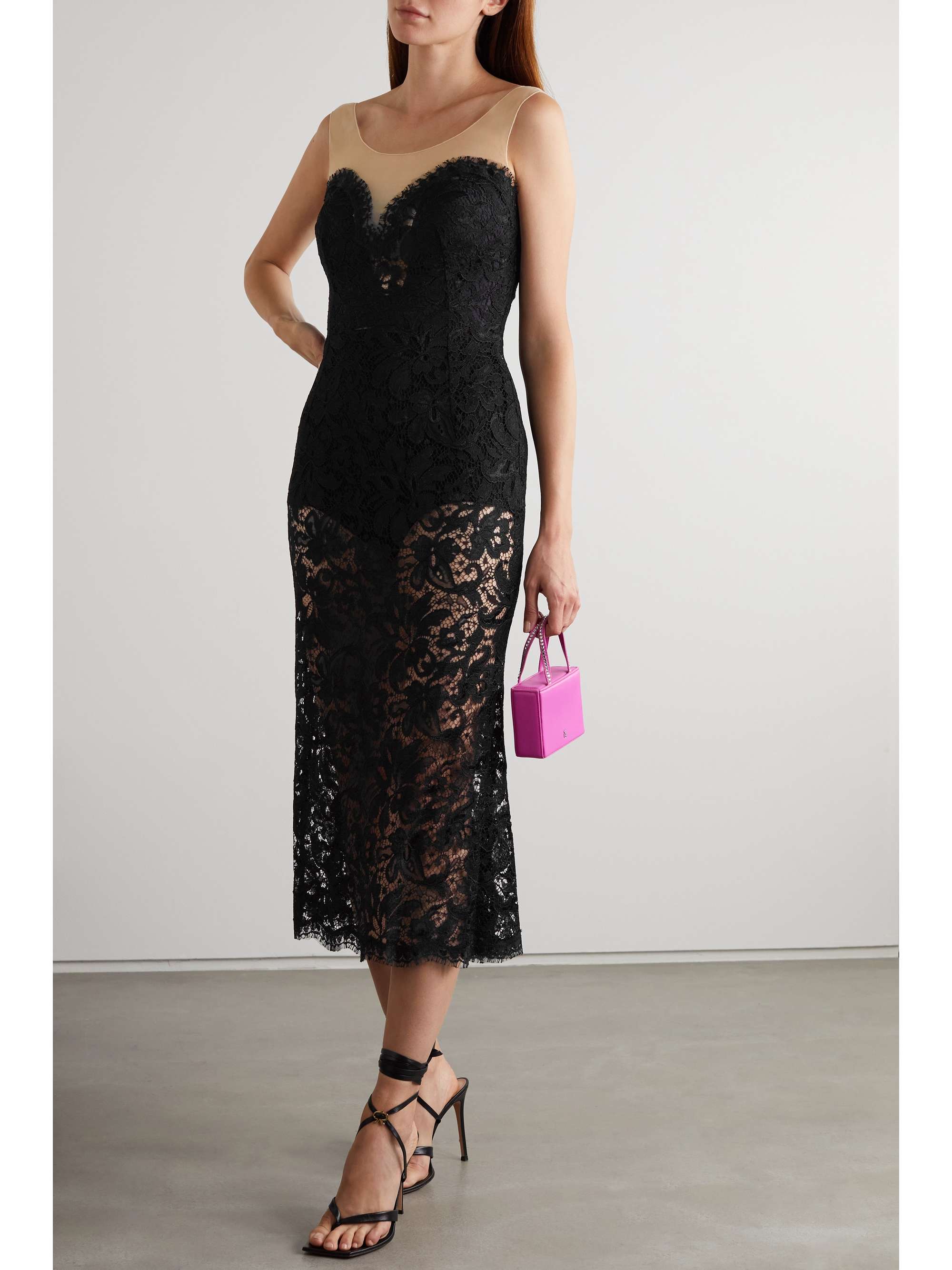 Mens Resoneer calorie Black Lace and tulle midi dress | DOLCE & GABBANA | NET-A-PORTER