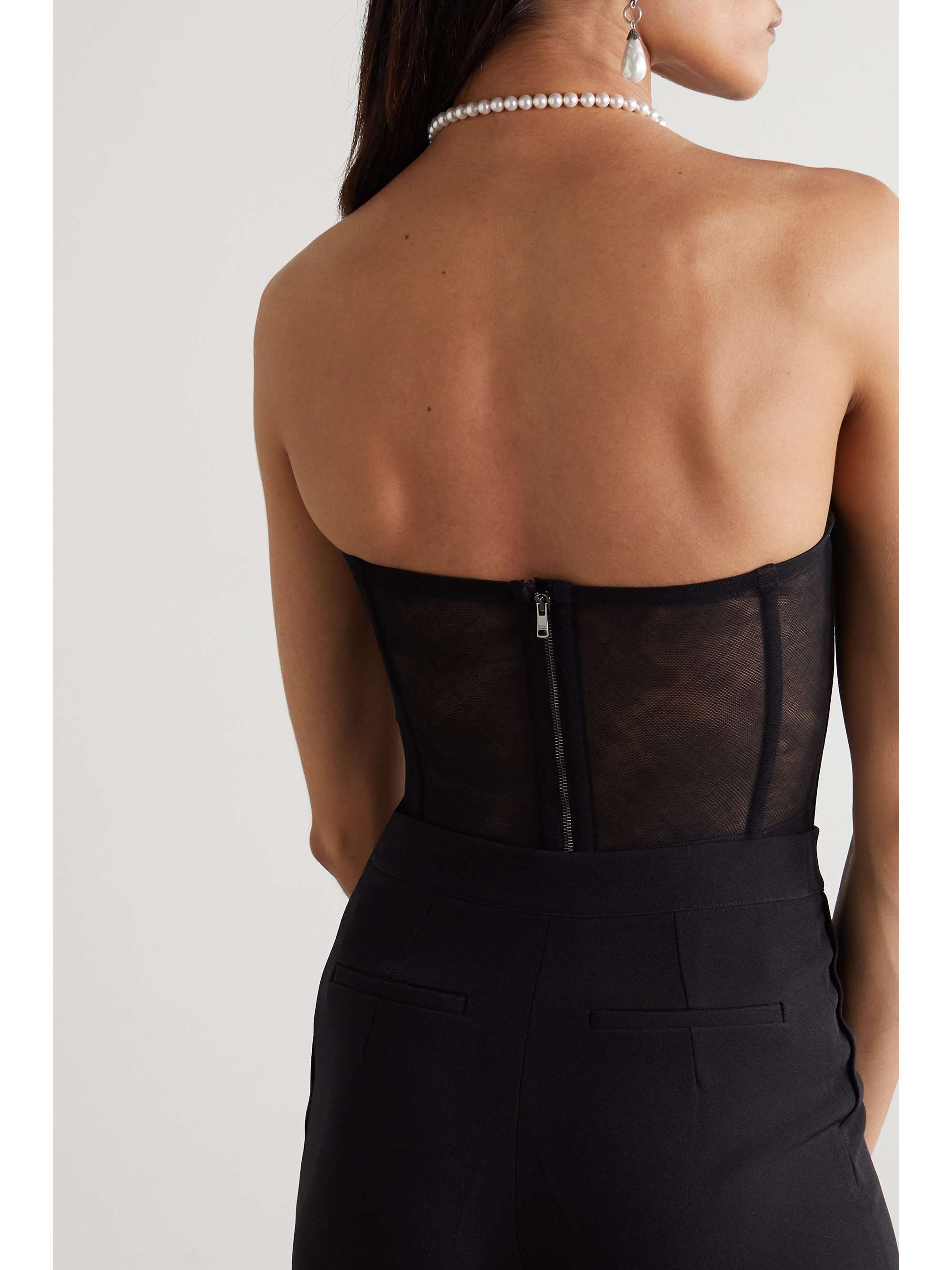 DOLCE & GABBANA Strapless cotton-blend tulle bustier top