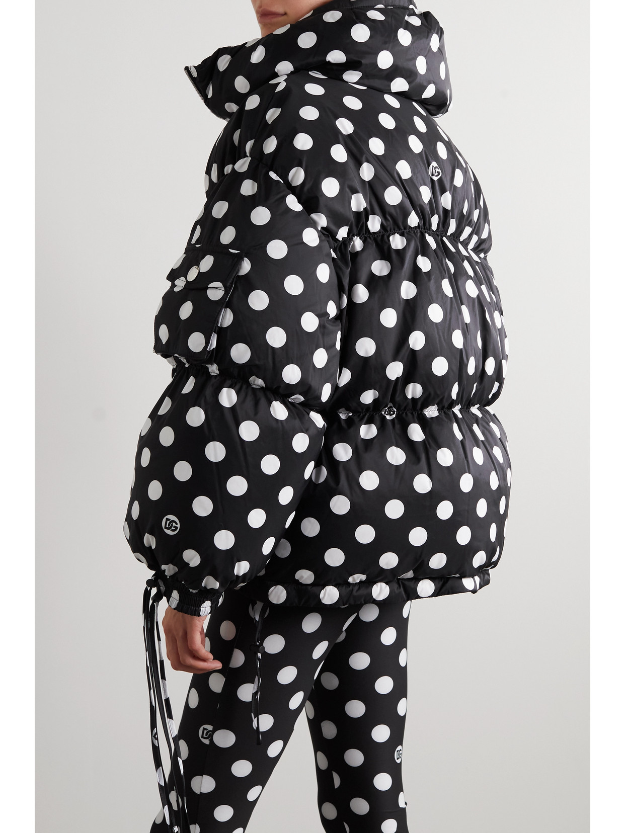 Dolce & Gabbana Polka Dot Oversized Padded Bomber Jacket In Black