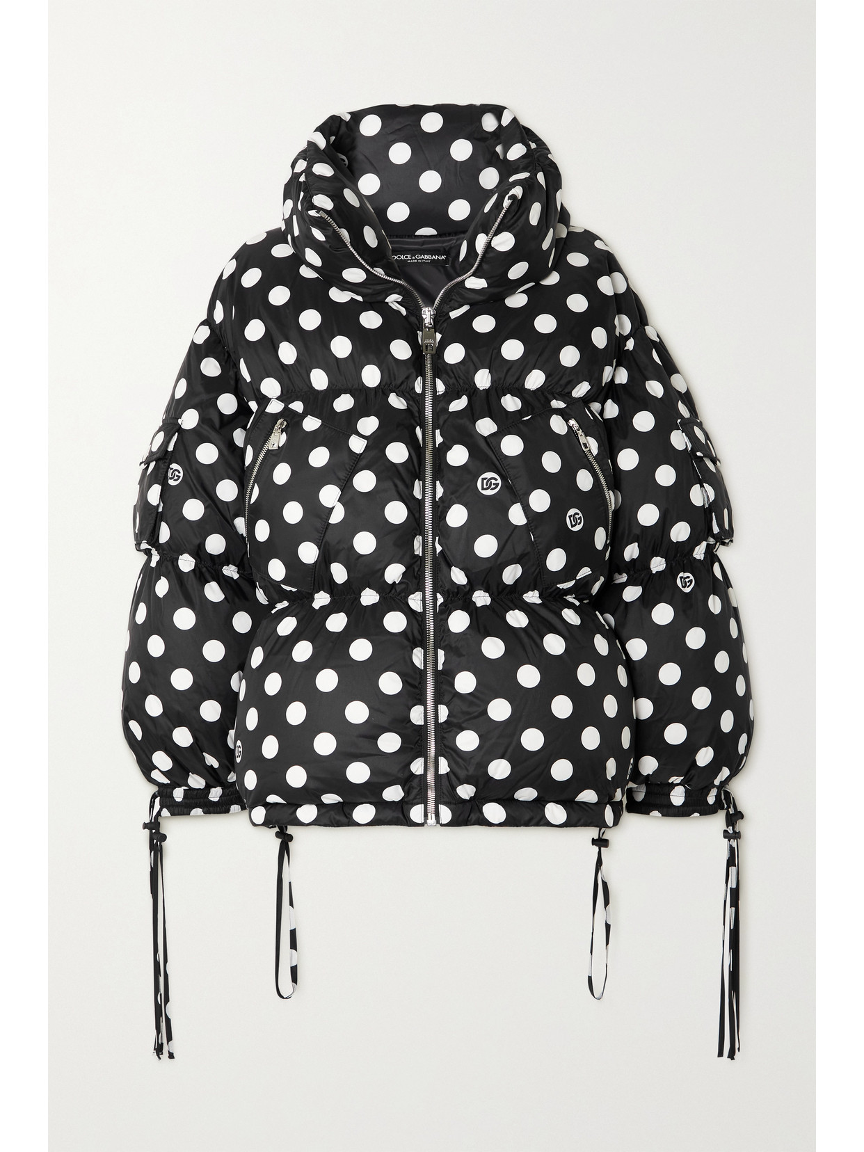 Dolce & Gabbana Polka Dot Oversized Padded Bomber Jacket In Black