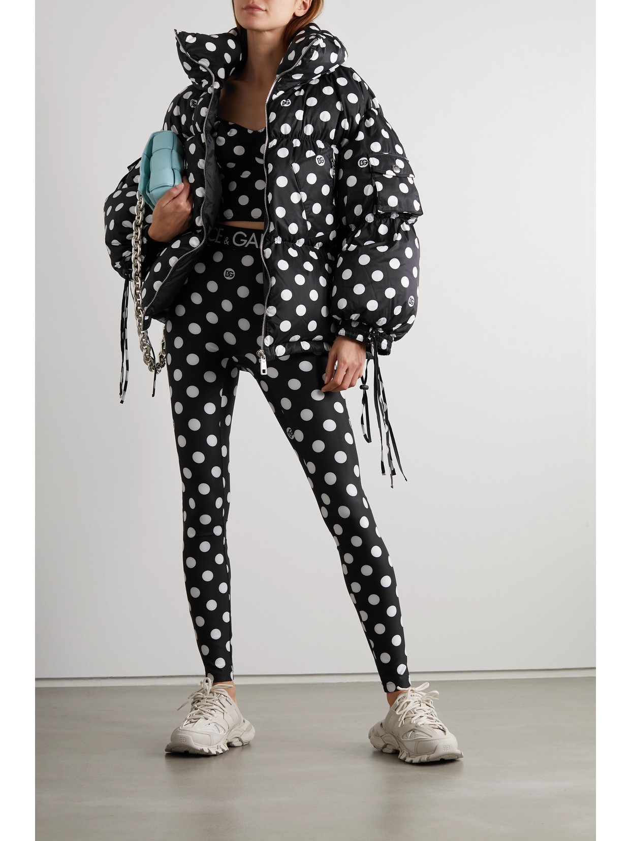 Dolce & Gabbana Polka Dot Oversized Padded Bomber Jacket In Black