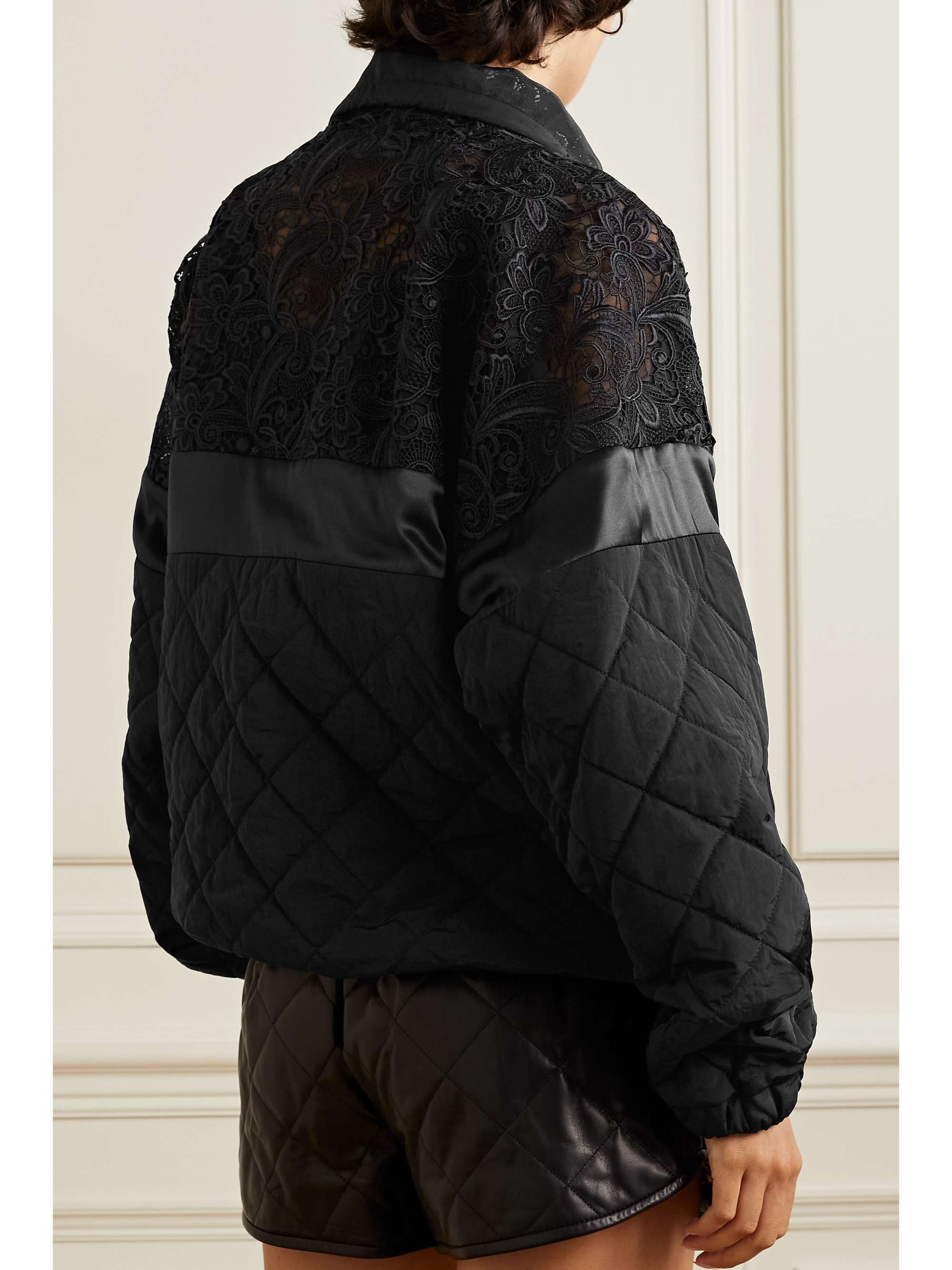 DOLCE&GABBANA Quilted nylon, satin and macramé lace half-zip sweatshirt