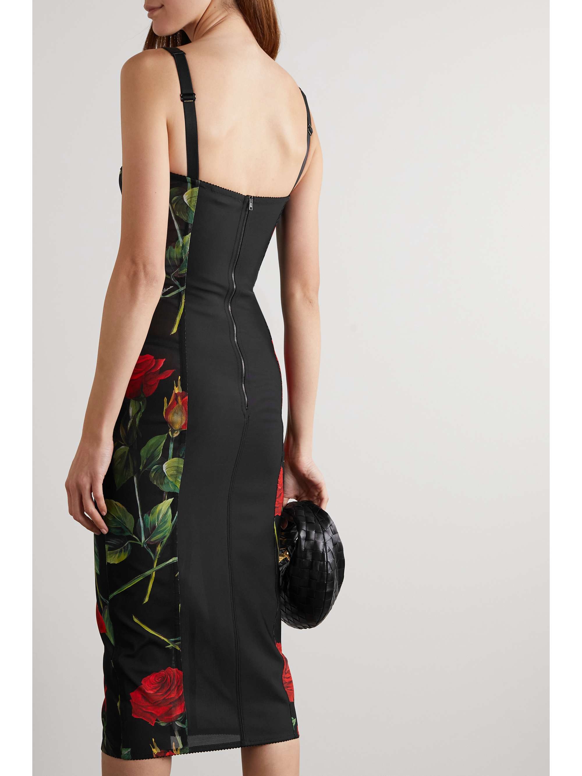 dolce and gabbana black dress with red roses