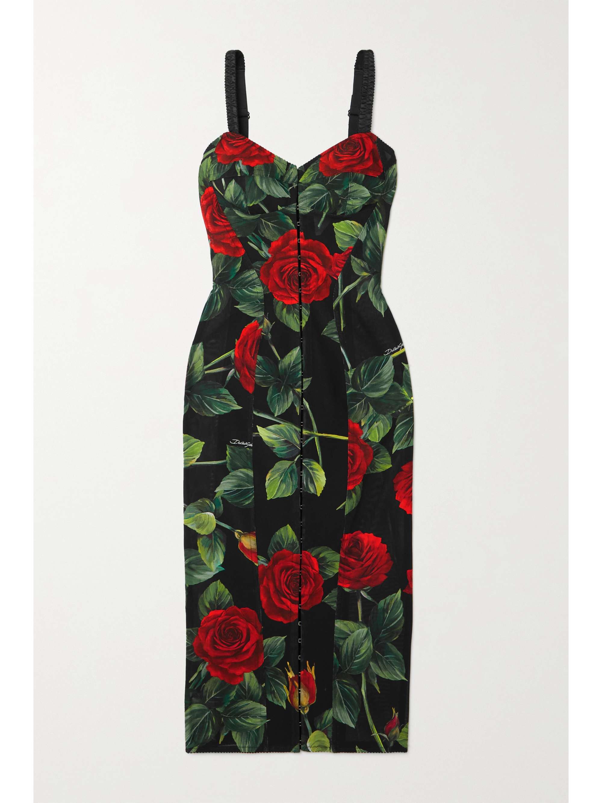 dolce and gabbana black dress with red roses