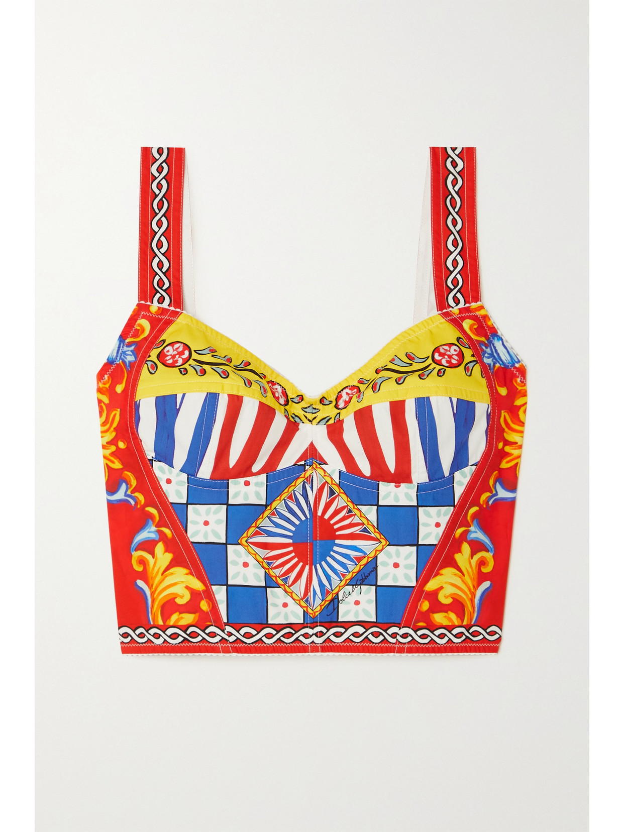 Dolce & Gabbana Printed Stretch Cotton-blend Bustier In Yellow