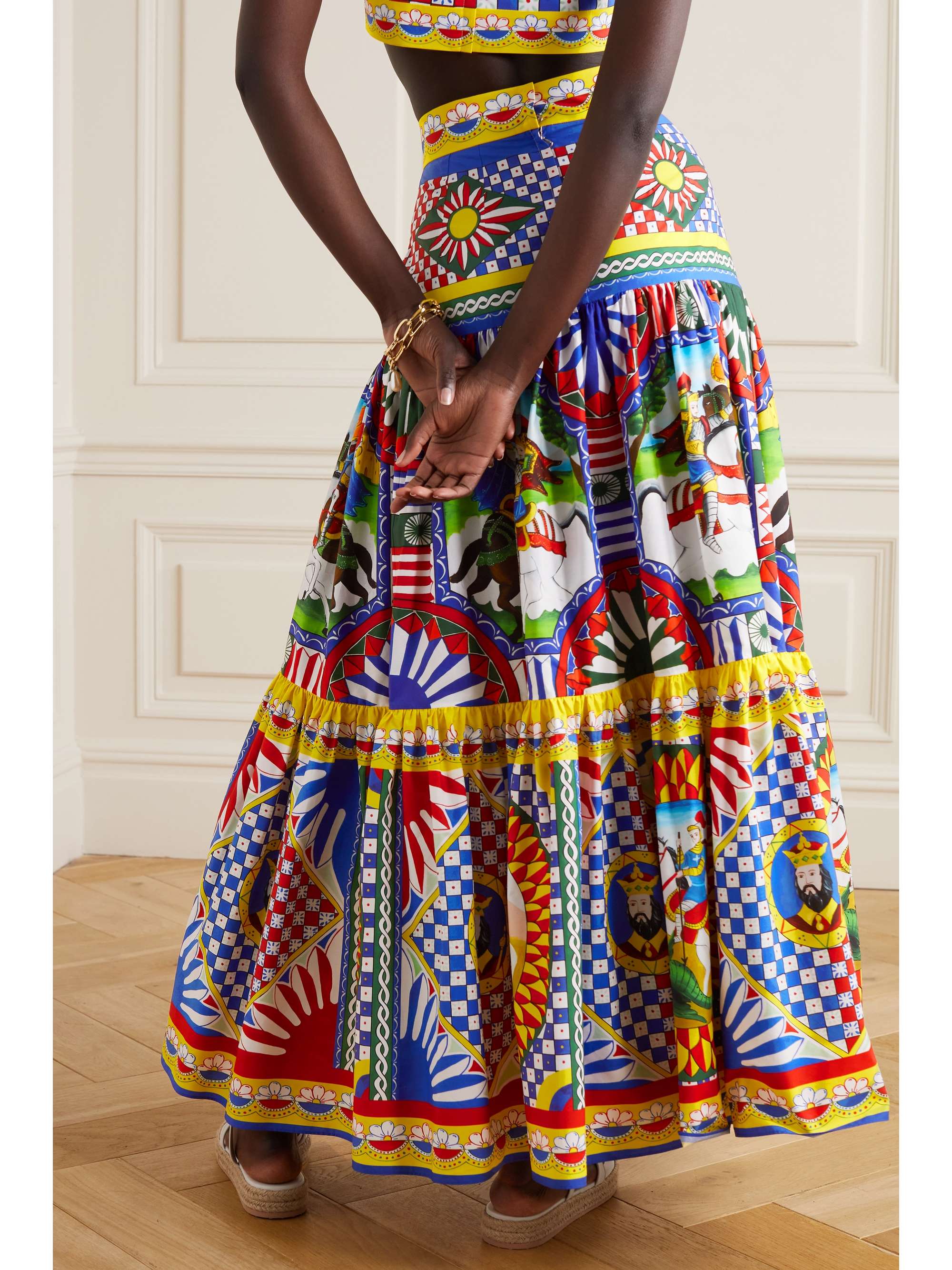 DOLCE&GABBANA Tiered printed cotton-poplin maxi skirt