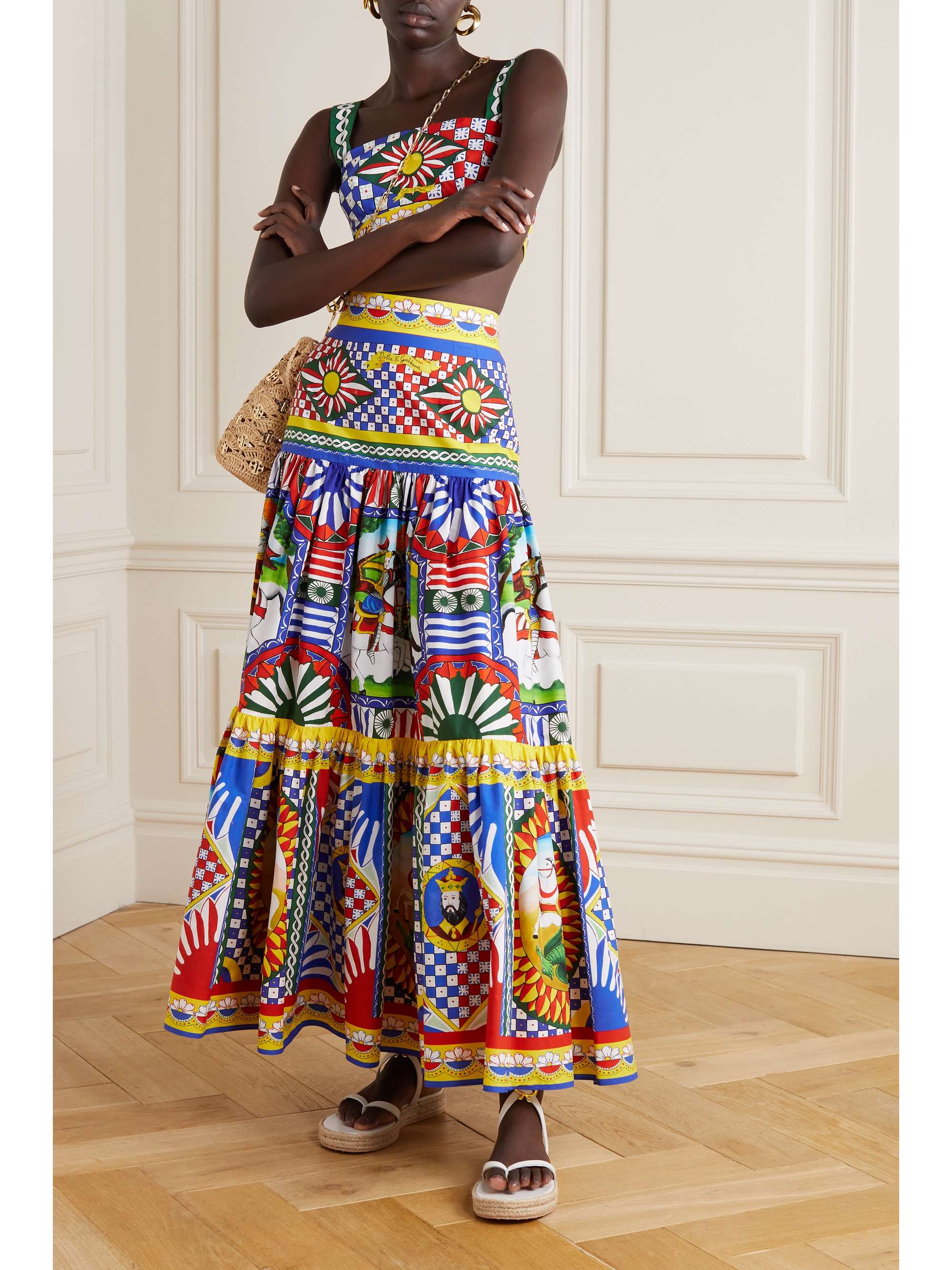 DOLCE&GABBANA Tiered printed cotton-poplin maxi skirt