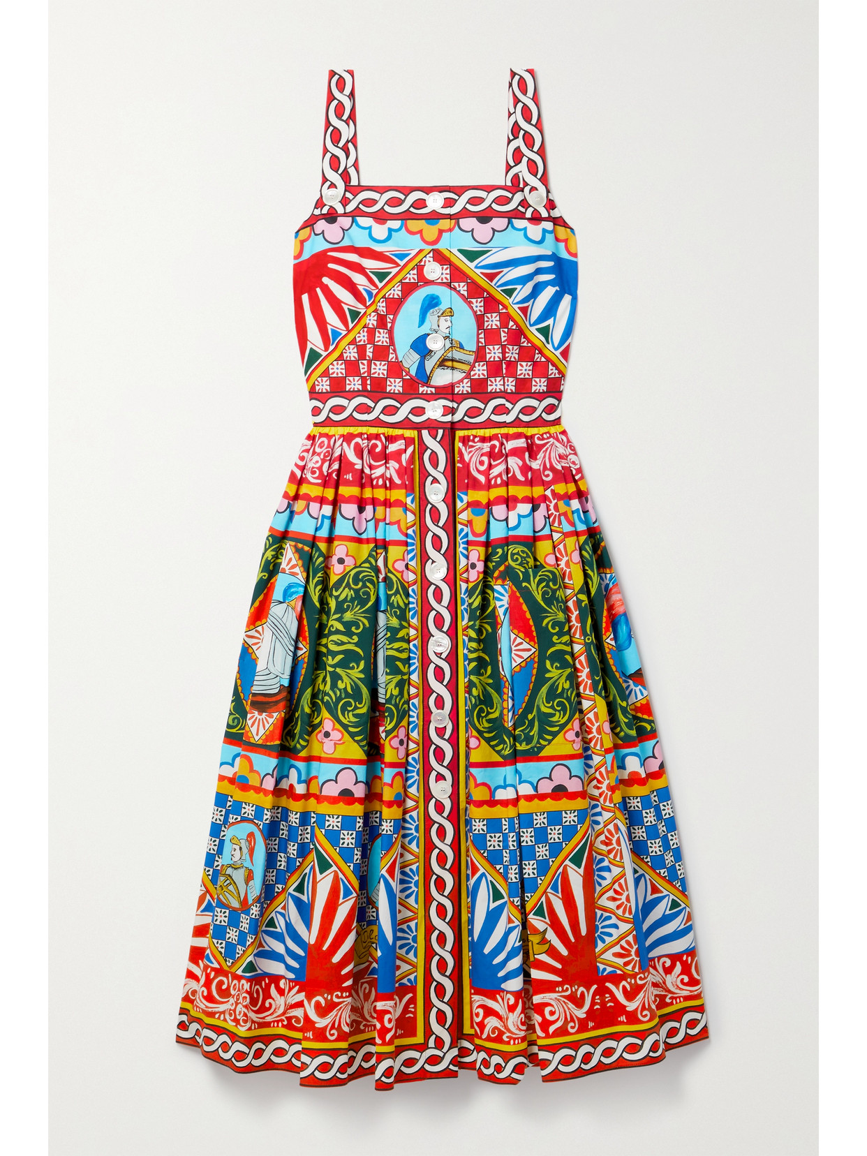 Dolce & Gabbana Carretto Print Cotton Poplin Midi Dress In Red