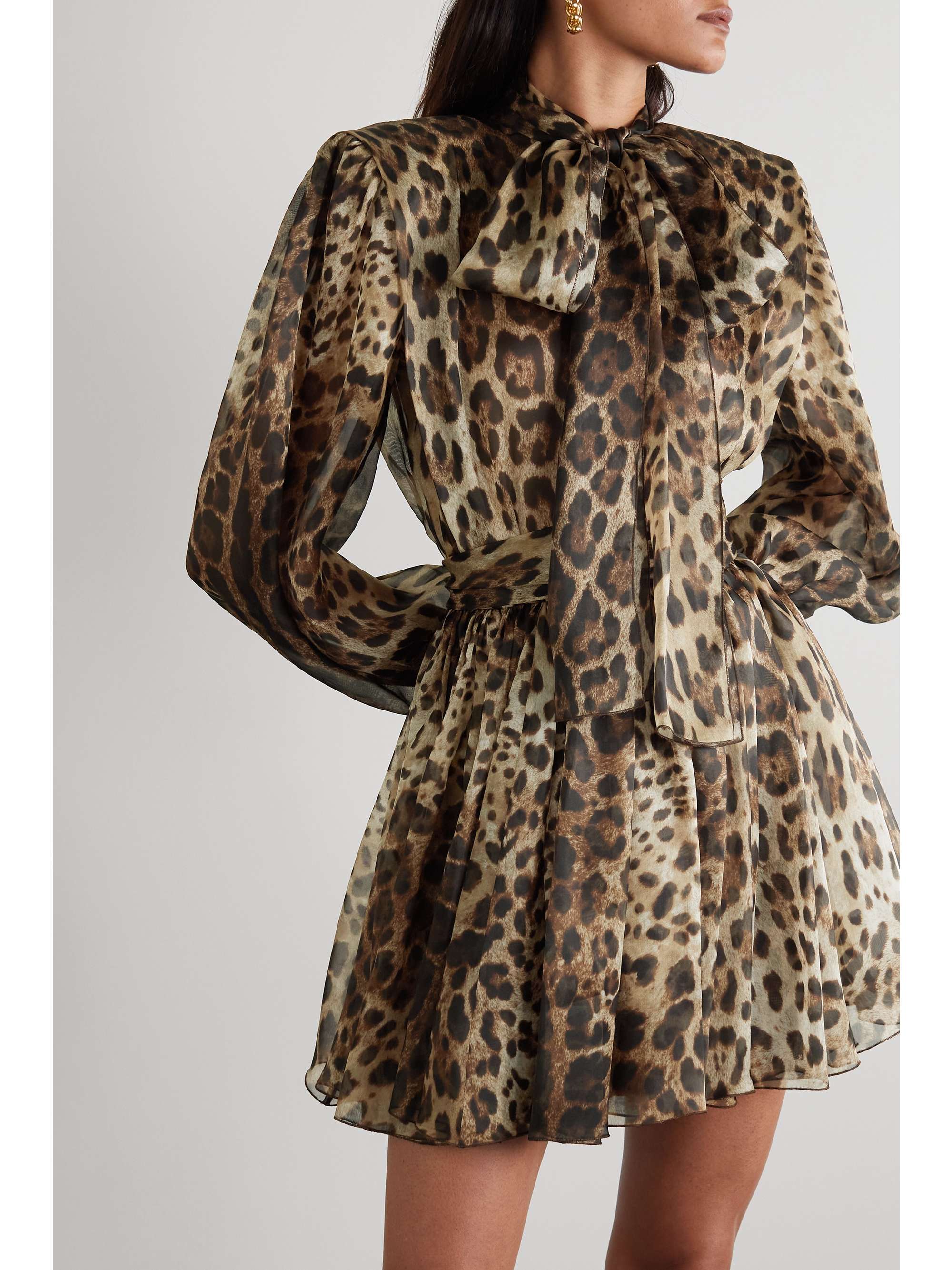 Dolce And Gabbana Pussy Bow Leopard Print Silk Blend Organza Mini Dress Net A Porter