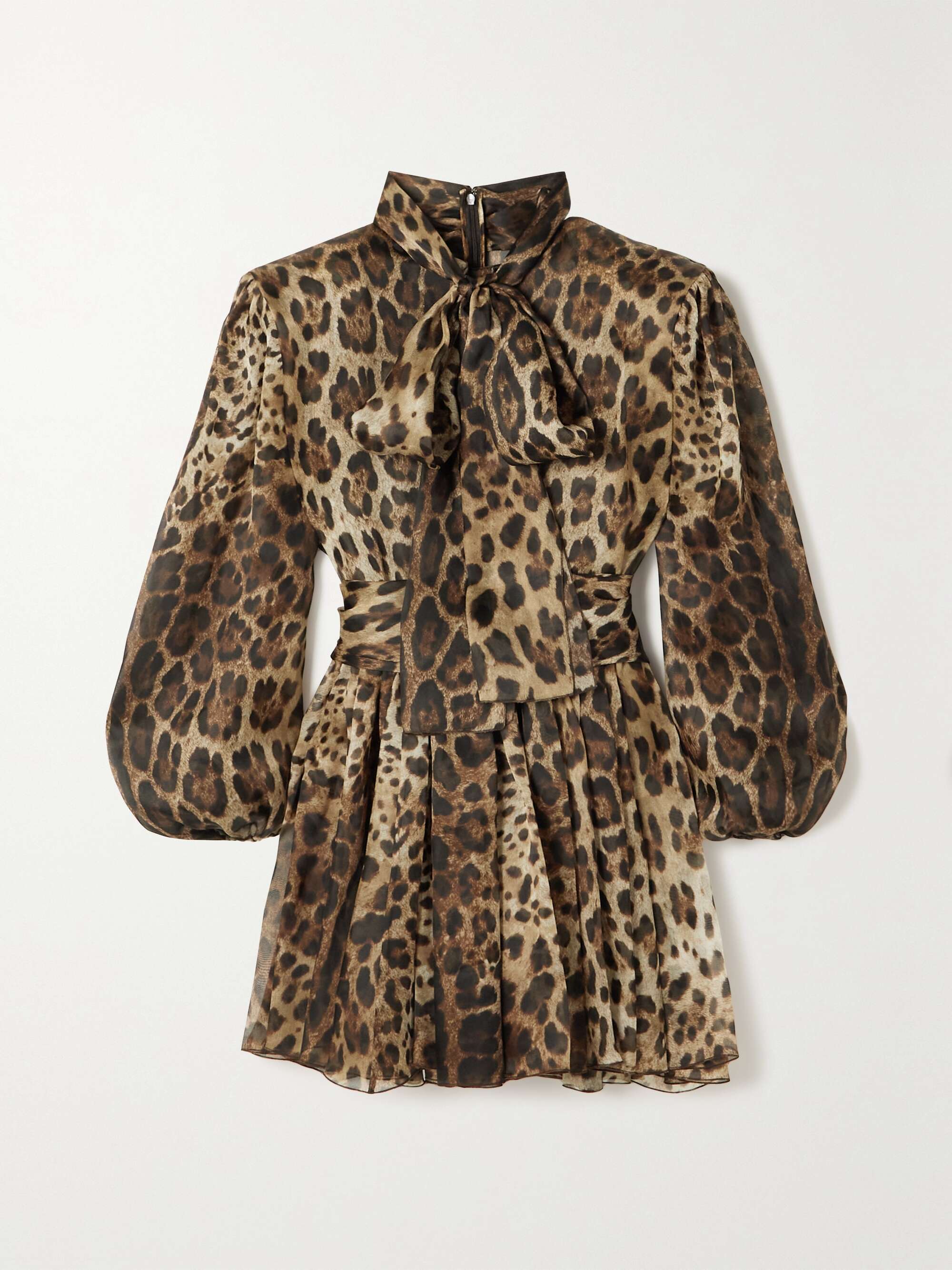 DOLCE & GABBANA Pussy-bow leopard-print silk-blend organza mini dress ...