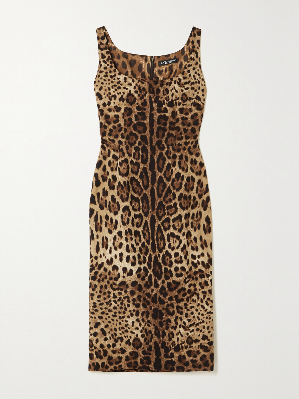 Dolce & Gabbana Mini Brown Dress With All-over Leo Print In Stretch Viscose Woman In Brown