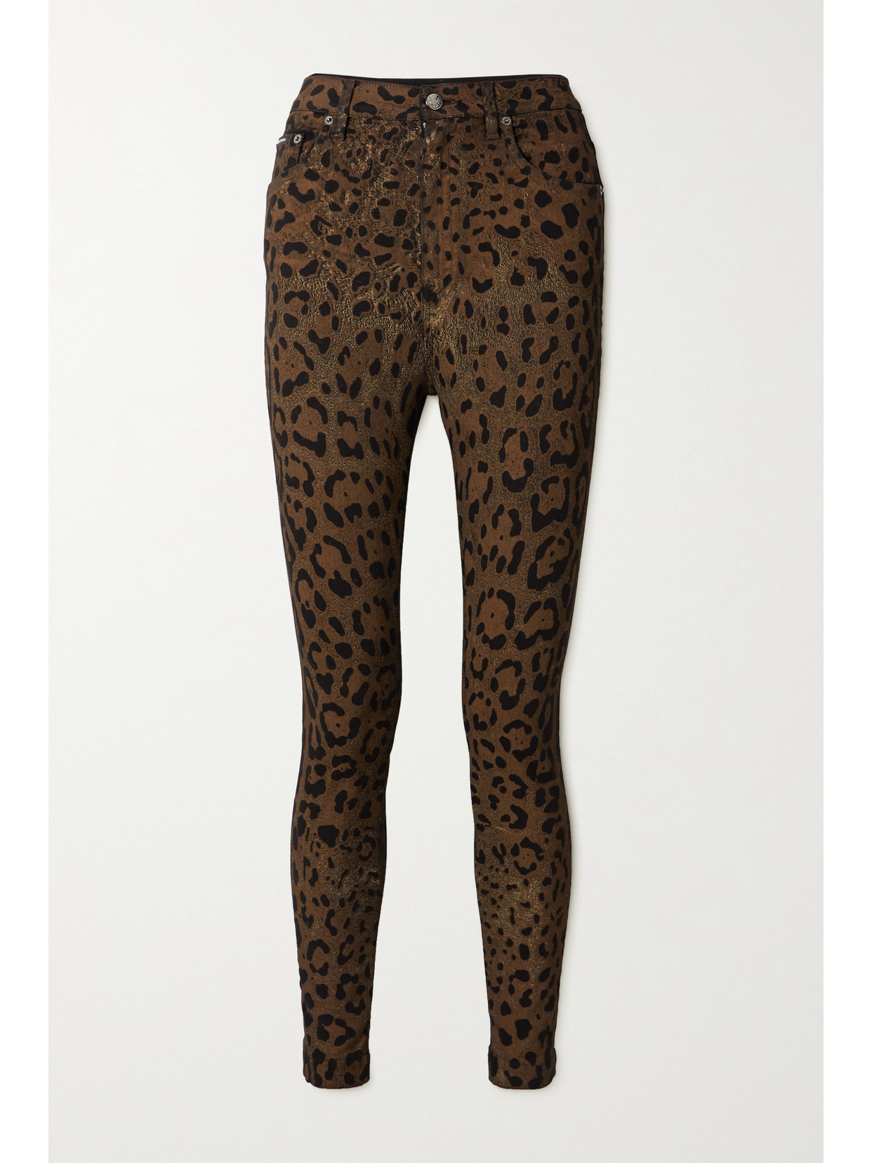 Dolce & Gabbana Diva Metallic Leopard-print High-rise Skinny Jeans In Brown