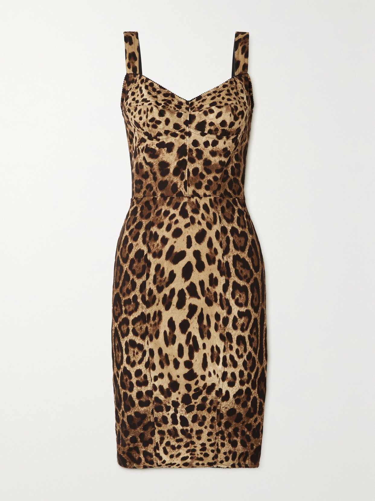 Dolce & Gabbana Leopard-print Cady Corset-style Midi Dress In Brown