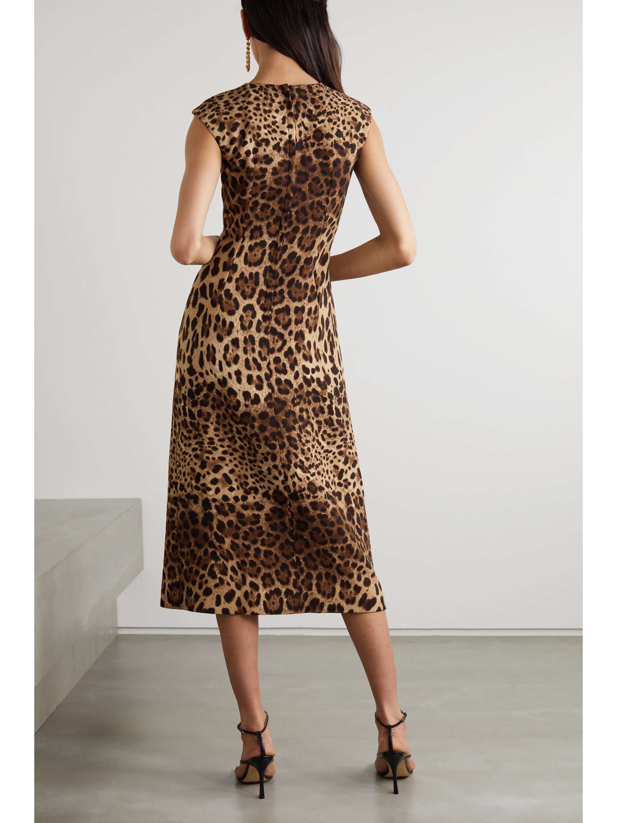 DOLCE&GABBANA Leopard-print wool-crepe midi dress