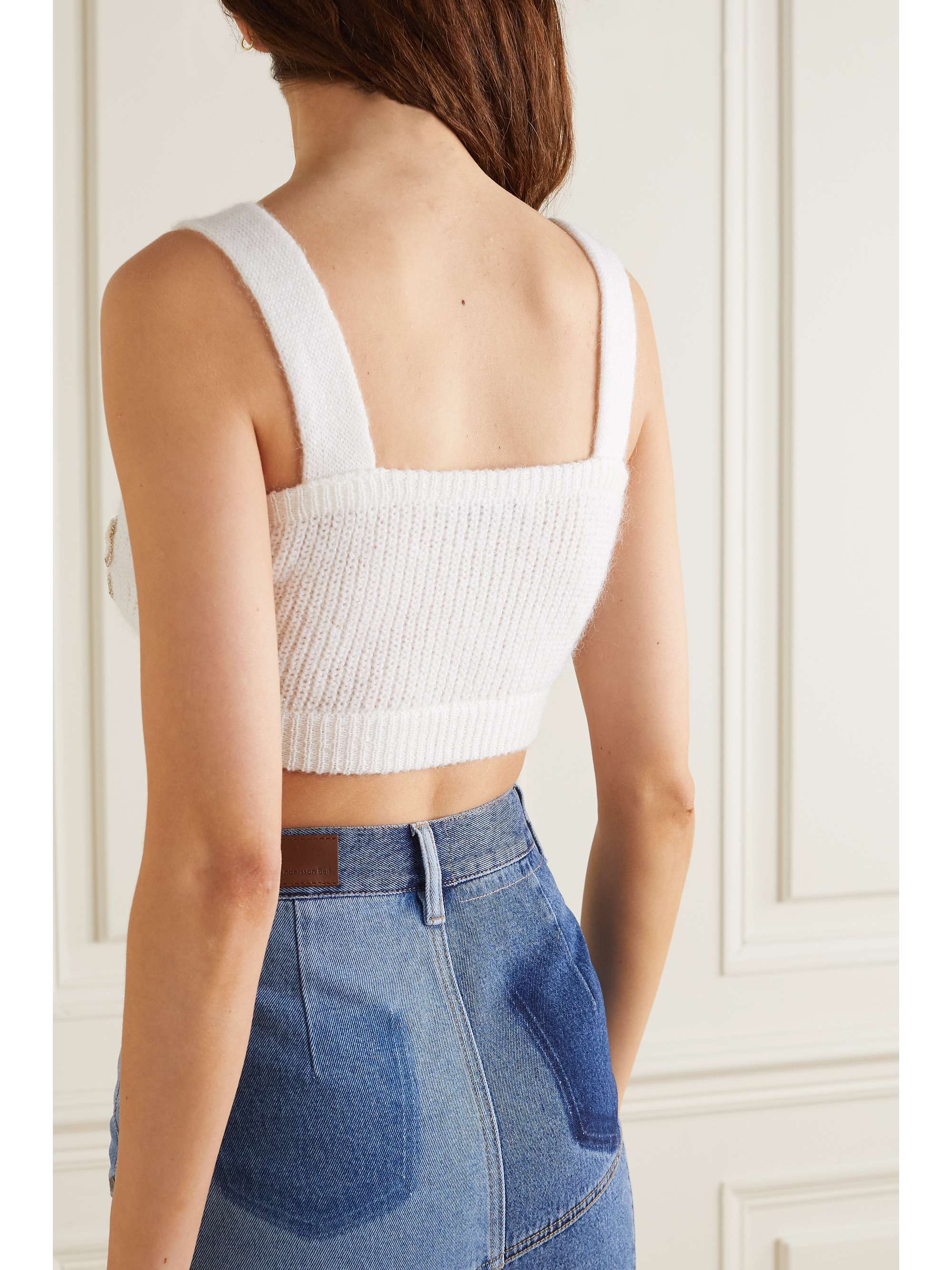 ALESSANDRA RICH Cropped embellished mohair-blend top