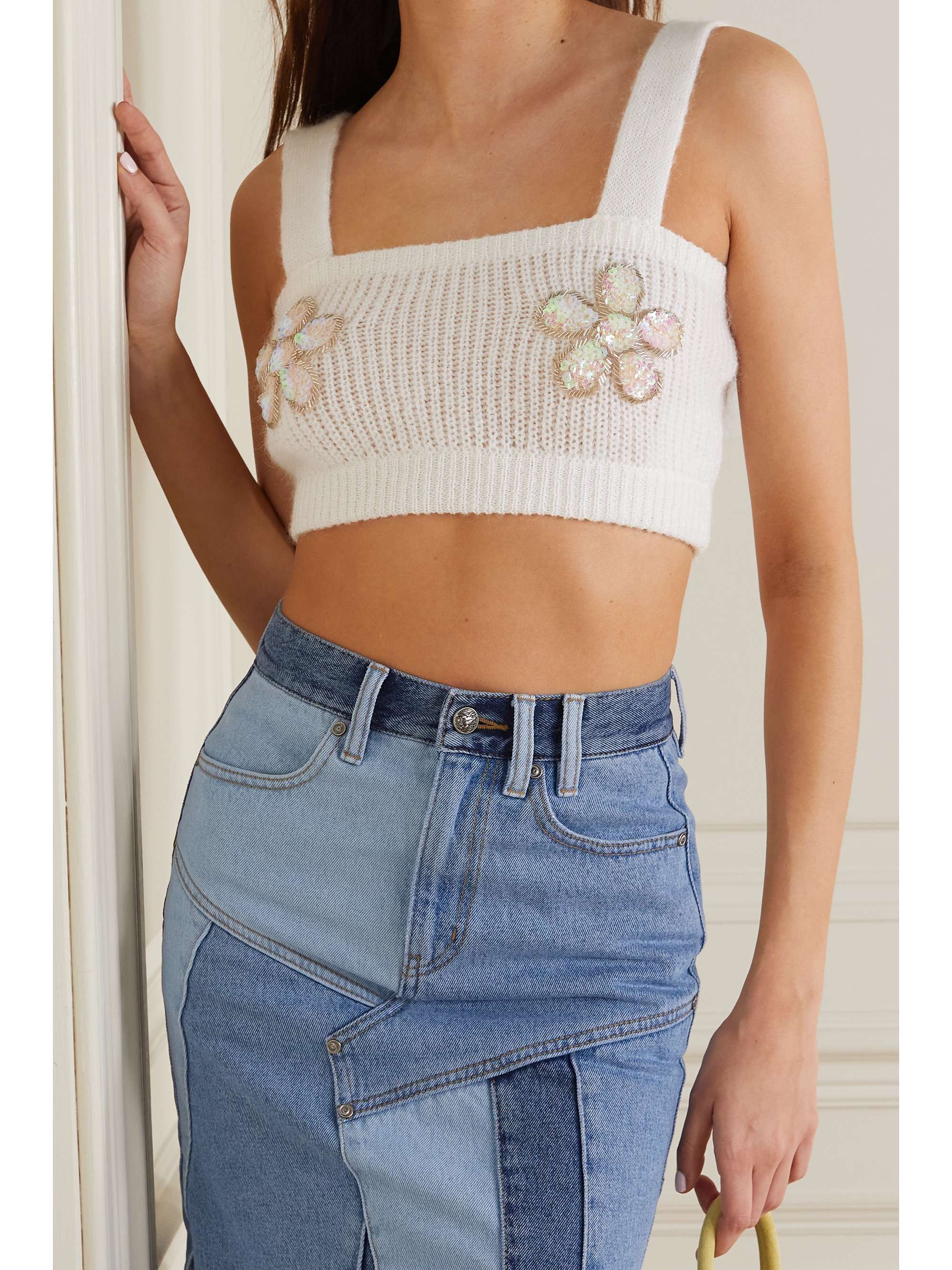 ALESSANDRA RICH Cropped embellished mohair-blend top