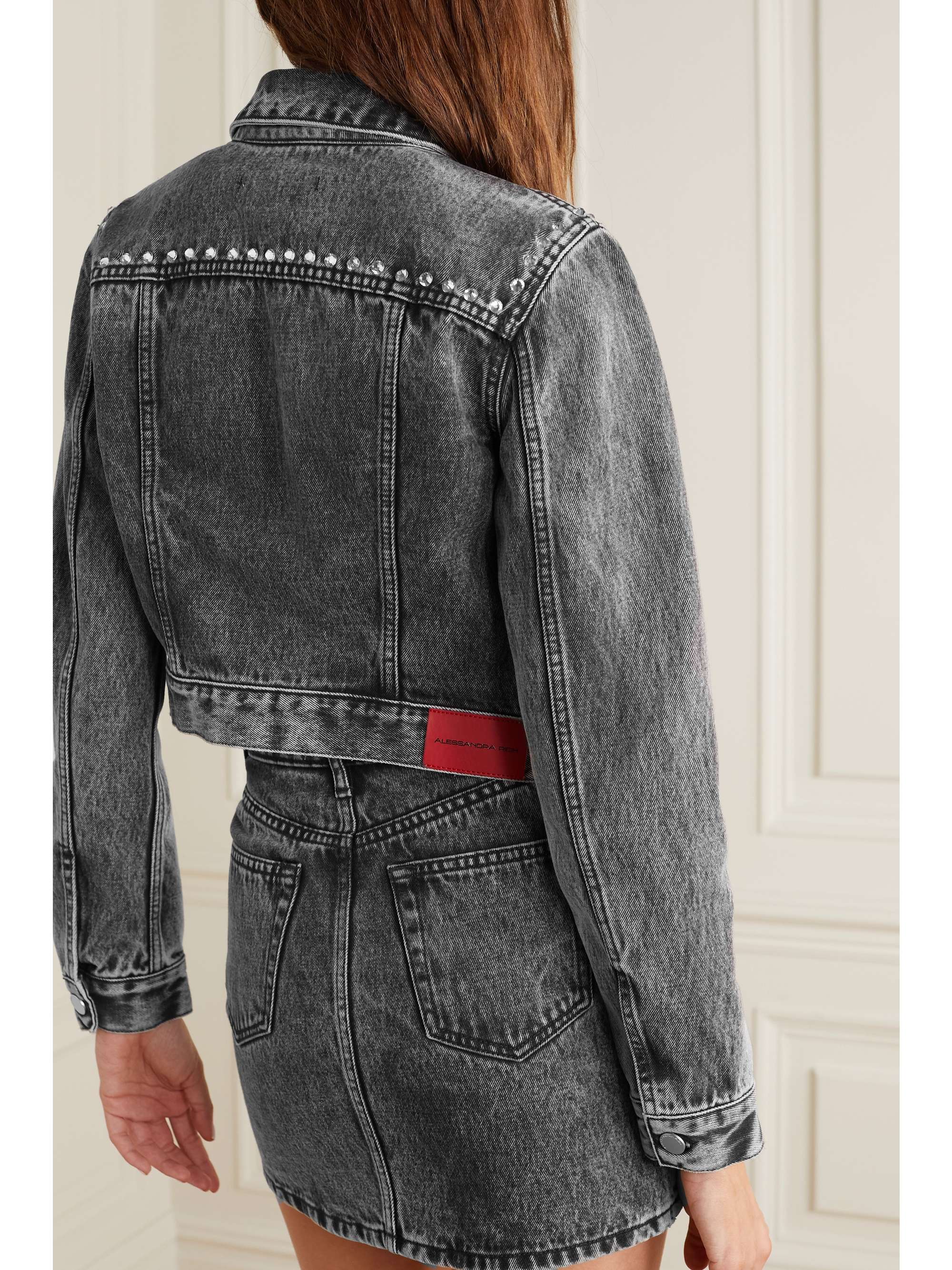 Dark gray Crystal-embellished acid-wash 