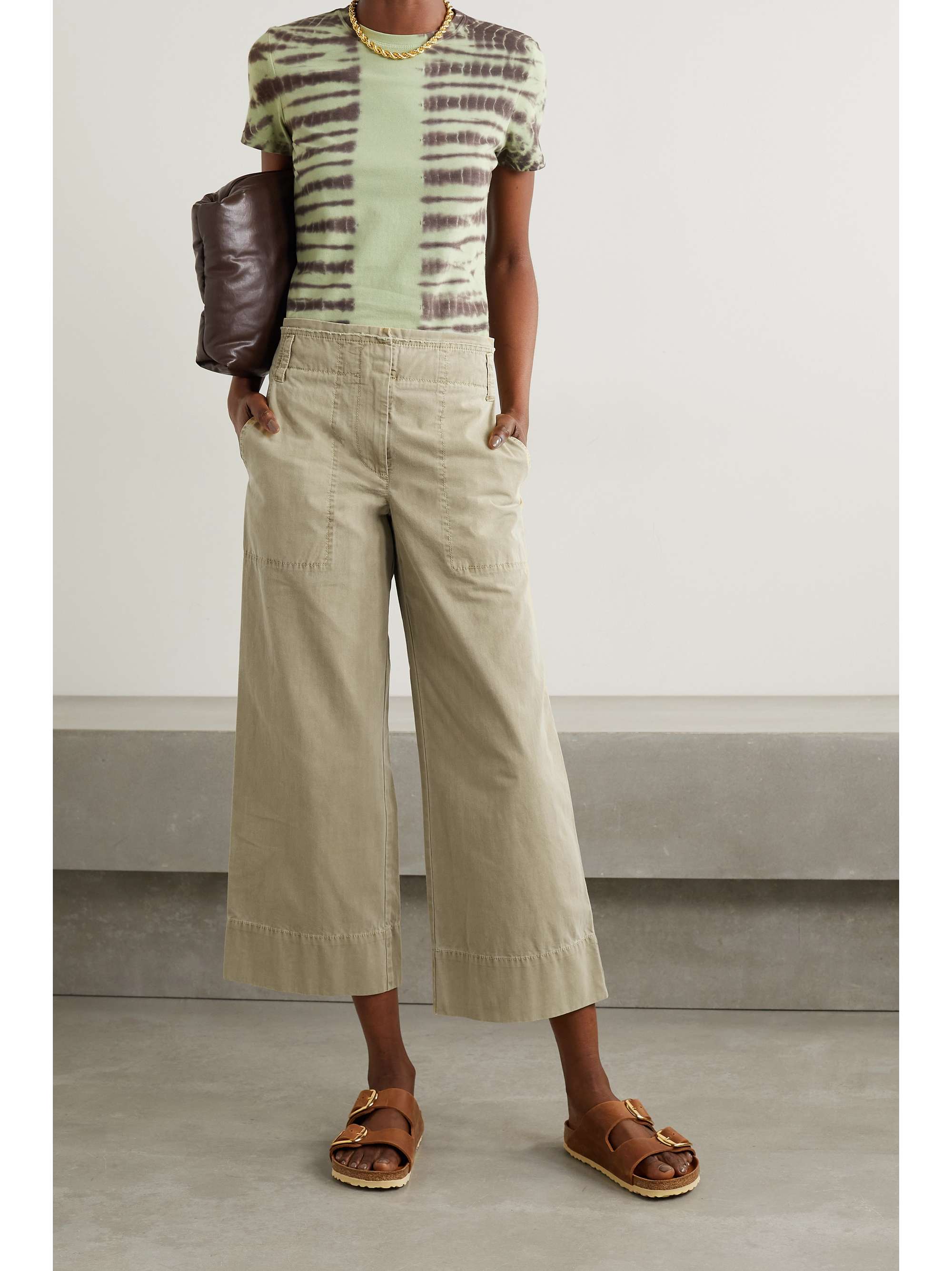 Beige Washed-cotton straight-leg pants 