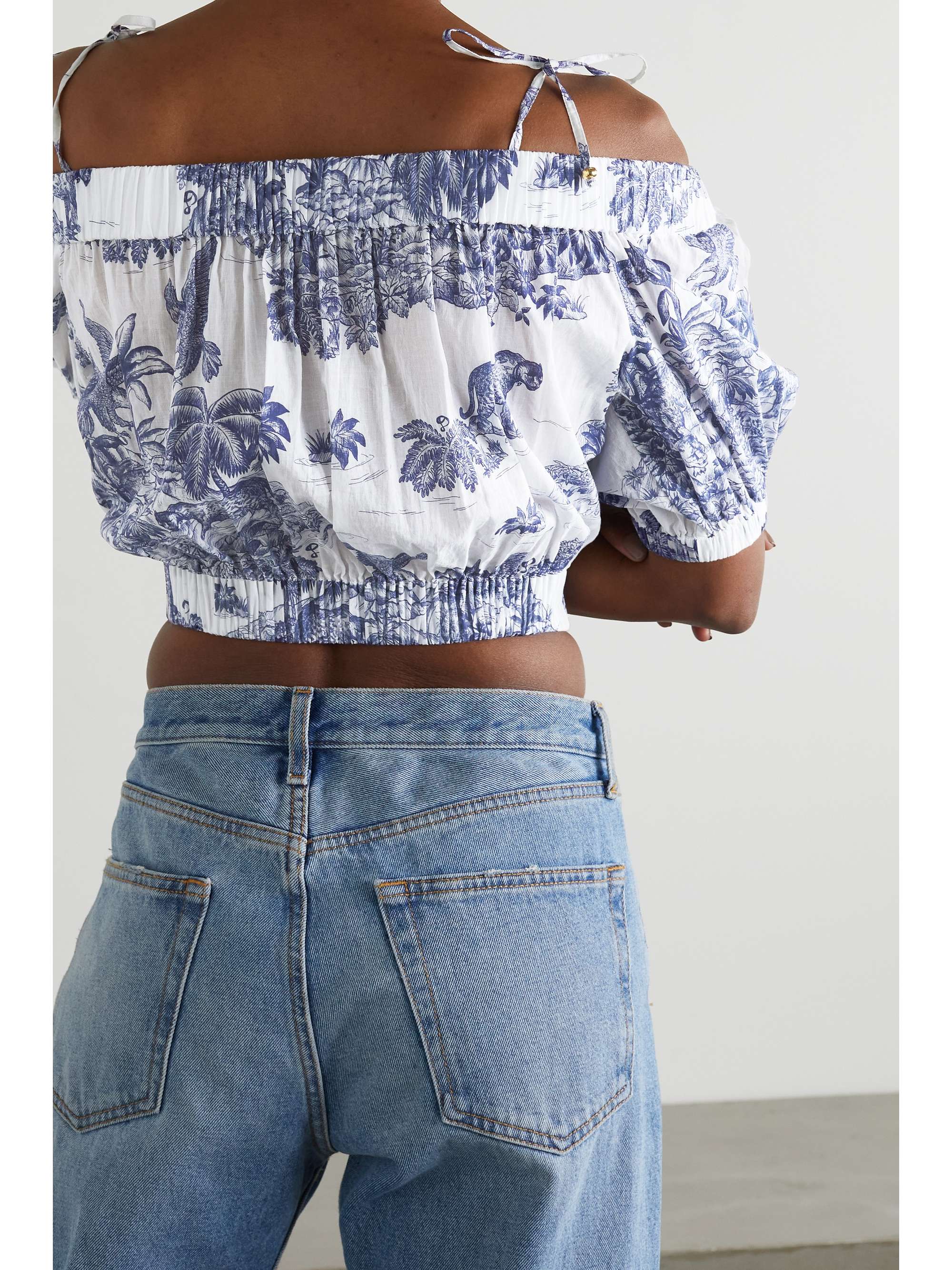 DUNDAS Blixen cold-shoulder printed cotton-voile top