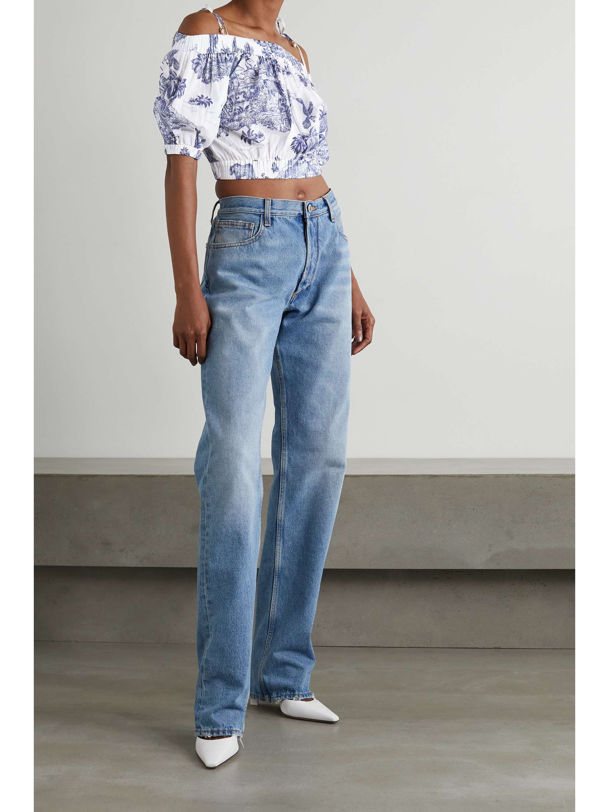 DUNDAS Blixen cold-shoulder printed cotton-voile top